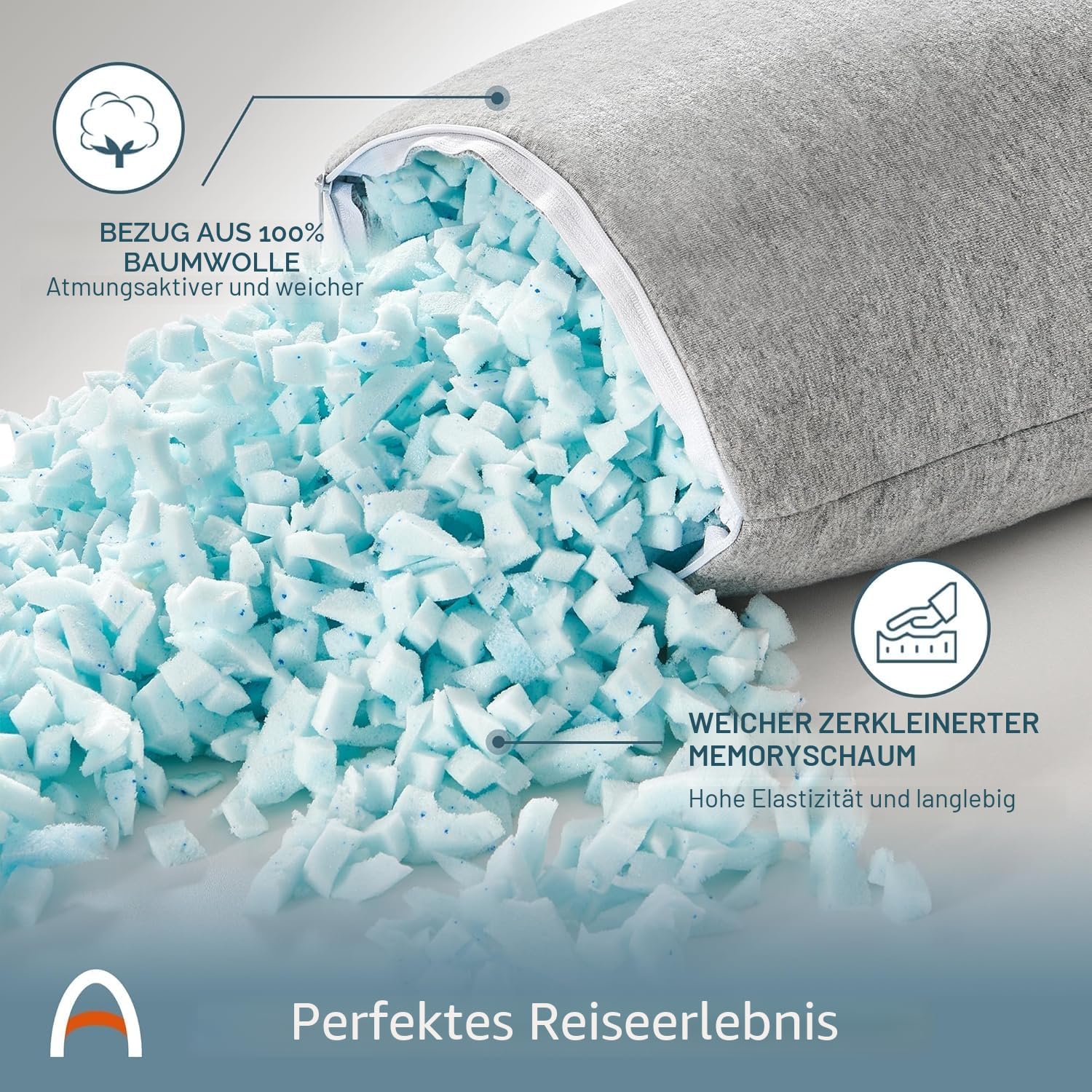 ACCURATEX Memory Foam Campingkissen, komprimierbares Reisekissen, Grau | 100% Baumwollbezug, atmungsaktiv & hautfreundlich, leicht & platzsparend, ideales Campingzubehör für Outdoor
