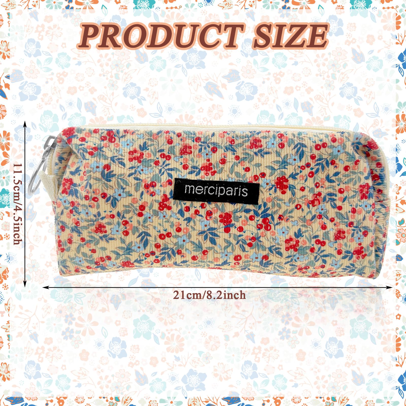 2PCS Pen Pouch Portable Storage Bag,Canvas Cosmetic Bag,Floral Printing Handbag Small Pouch with Zipper Storage Beauty Makeup Travel Accessory for Women Girls Gift - Image 2