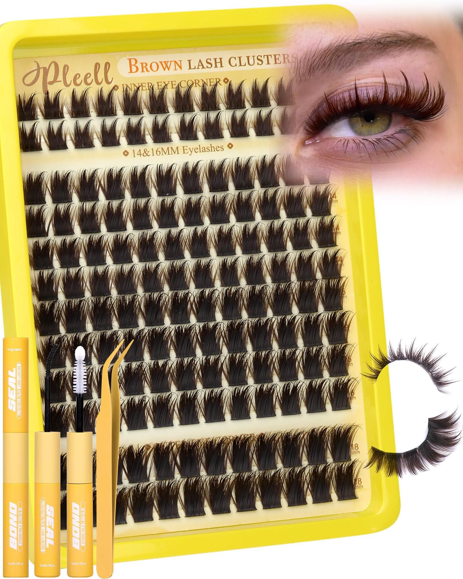 Dark Brown Lash Clusters Kit Manga Lashes with Spikes Wispy Eyelash Clusters Kit Anime Cluster Eyelashes Extensions Kit with Lash Bond and Seal, Lash Tweezers by Pleell (D Curly, 144PCS, 12-18MM)