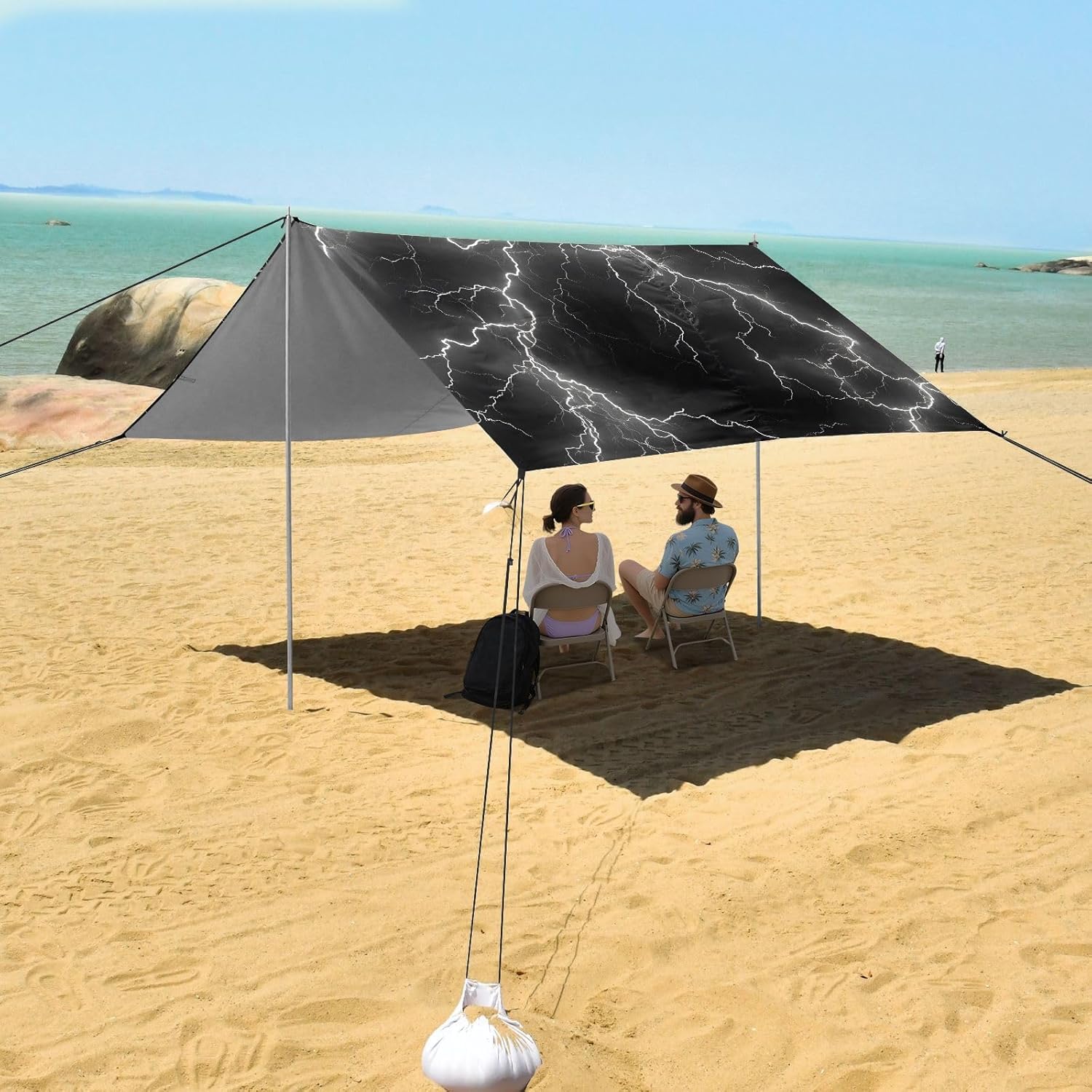 ALAZA Lightning Black Background Pattern Beach Tent Sun Shelter Portable Canopy Sunshade for Outdoor, Camping, Picnics, Backyard Fun, 10x9 ft