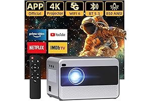 Wifi6 Smart Bluetooth Projector with 4K HDR and 850 ANSI