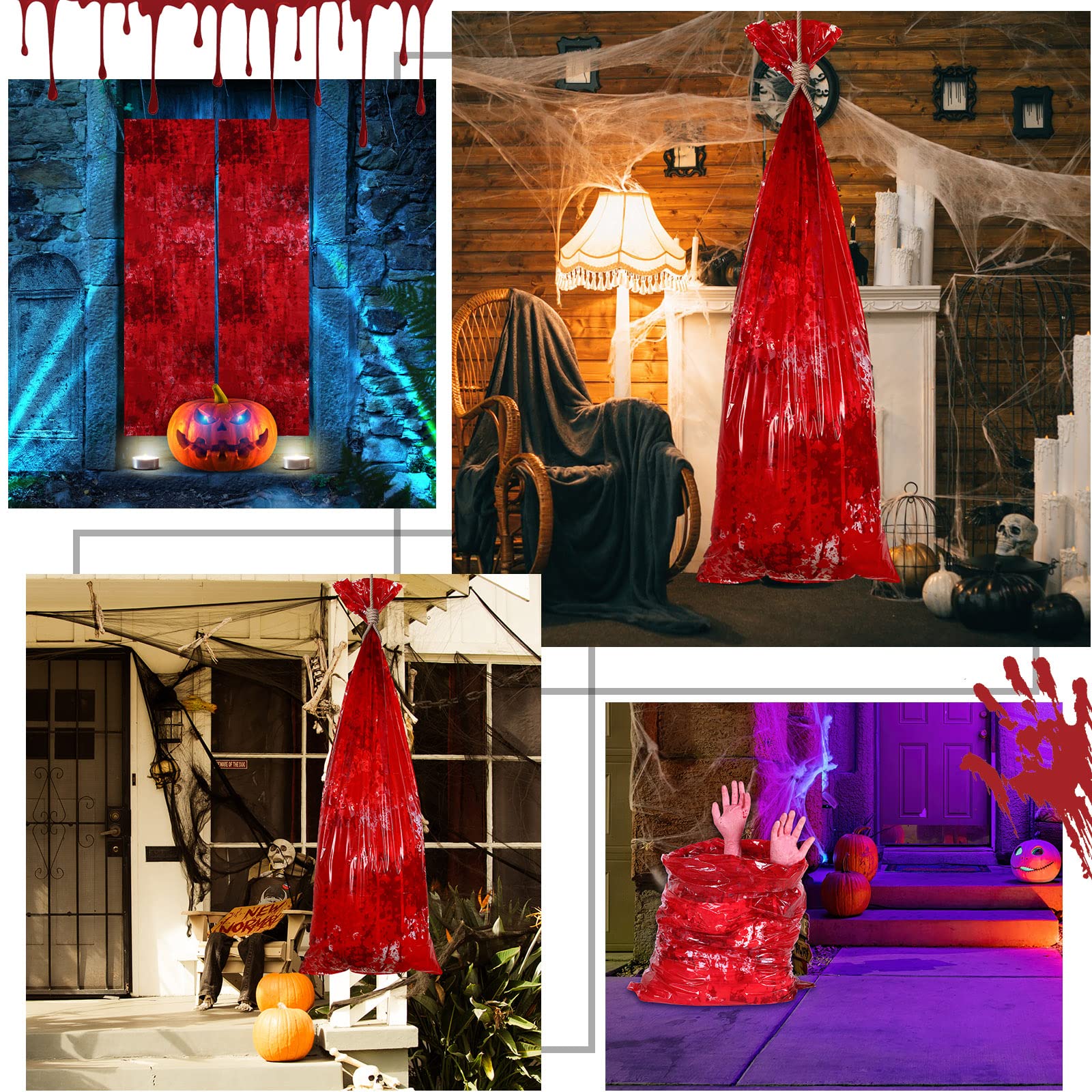 4 sztuki przerażająca krwawa torba na Halloween sztuczna torba na ciało dekoracje na zewnątrz wisząca krwawa torba rekwizyt do domu przerażający (czerwony, jasny styl)