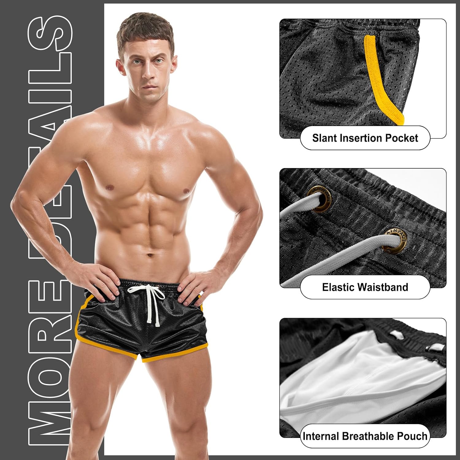 AIMPACT Mens Mesh Shorts Retro 3 Inch Sexy Side Split with Pockets Athletic Workout Running Booty Short Shorts - Image 4