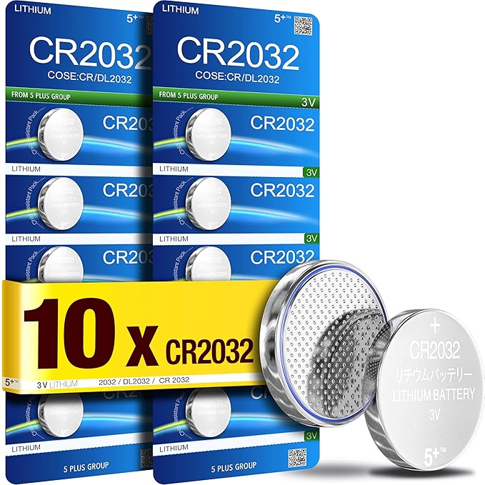 5Plus Group 10 Pcs 2032 CR2032 DL2032 ECR2032 3V Lithium Coin Cell Batteries Suitable For Keyfobs, Scales, airtag, Wearables And Other Devices Great for Homes, Professional and Commercial Use