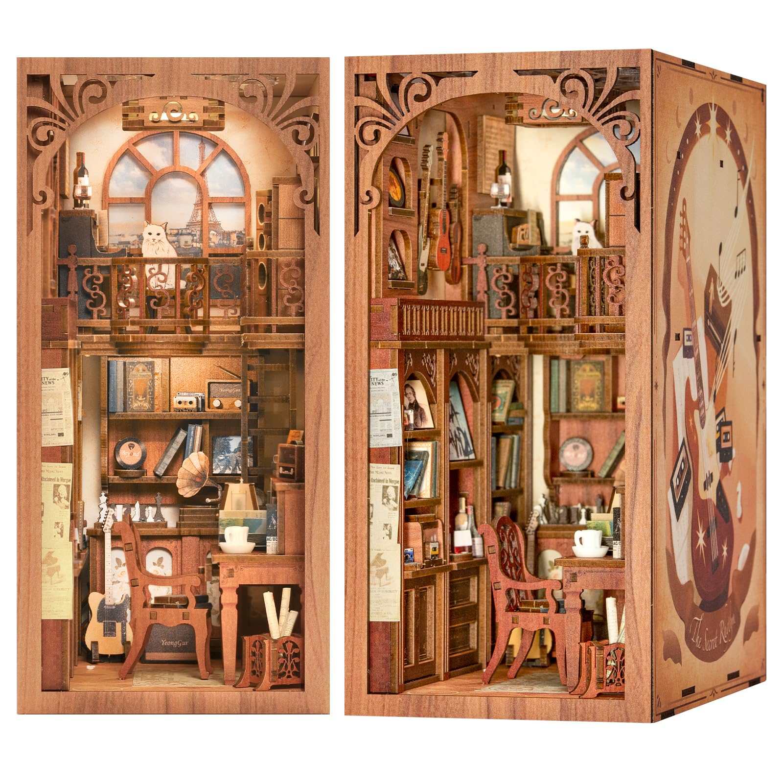 Fsolis DIY Book Nook,Kit per Libri Fai da te,Book Nook in Legno con Led,Puzzle in legno 3D,Costruire il Libro,il Montaggio e l'incollo dei Pezzi,Semplice da Montare,Regalo per Ragazzi