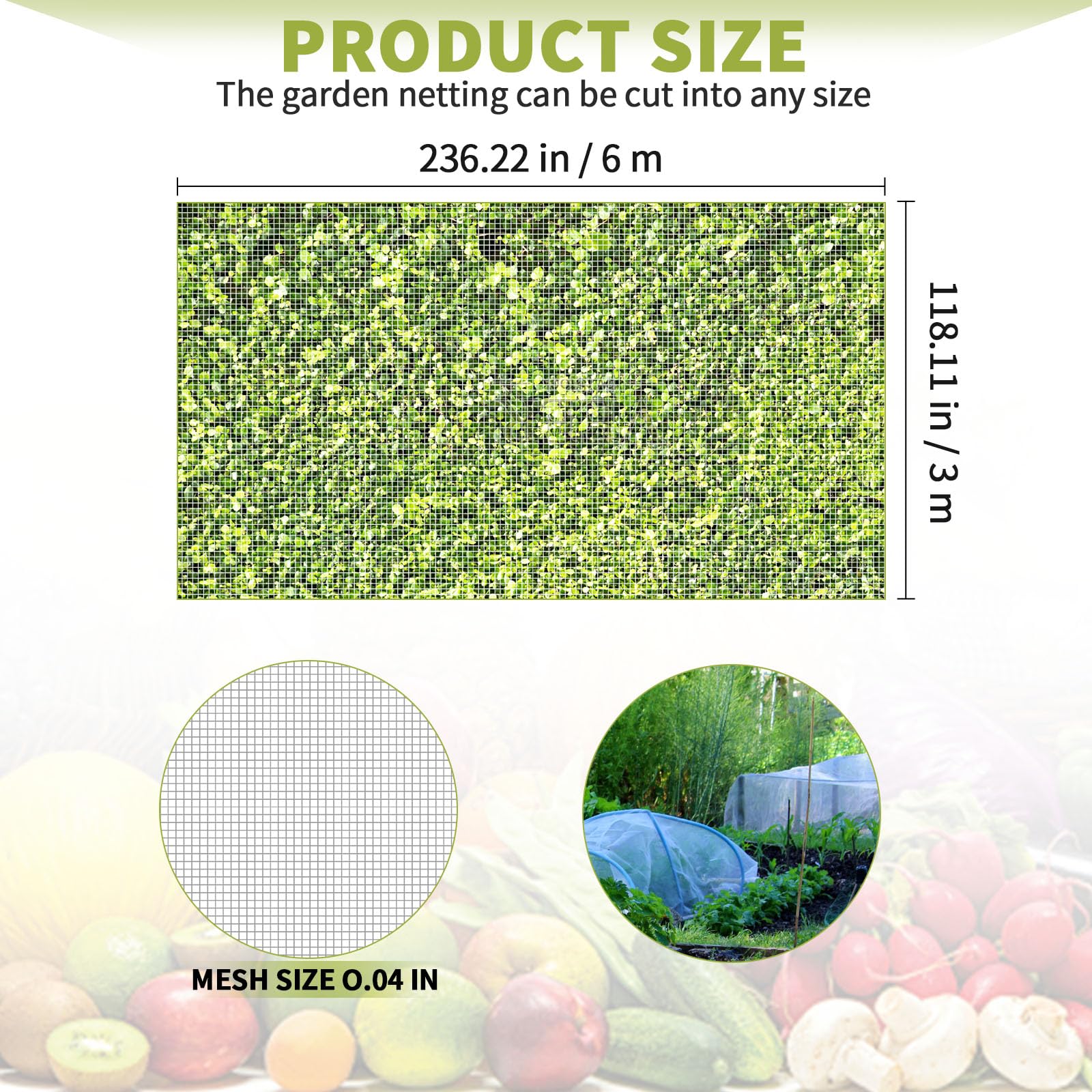 Filet à légumes de Jardin 3 x 6 m - Filet de Protection Contre Les Insectes pour Plantes et Légumes