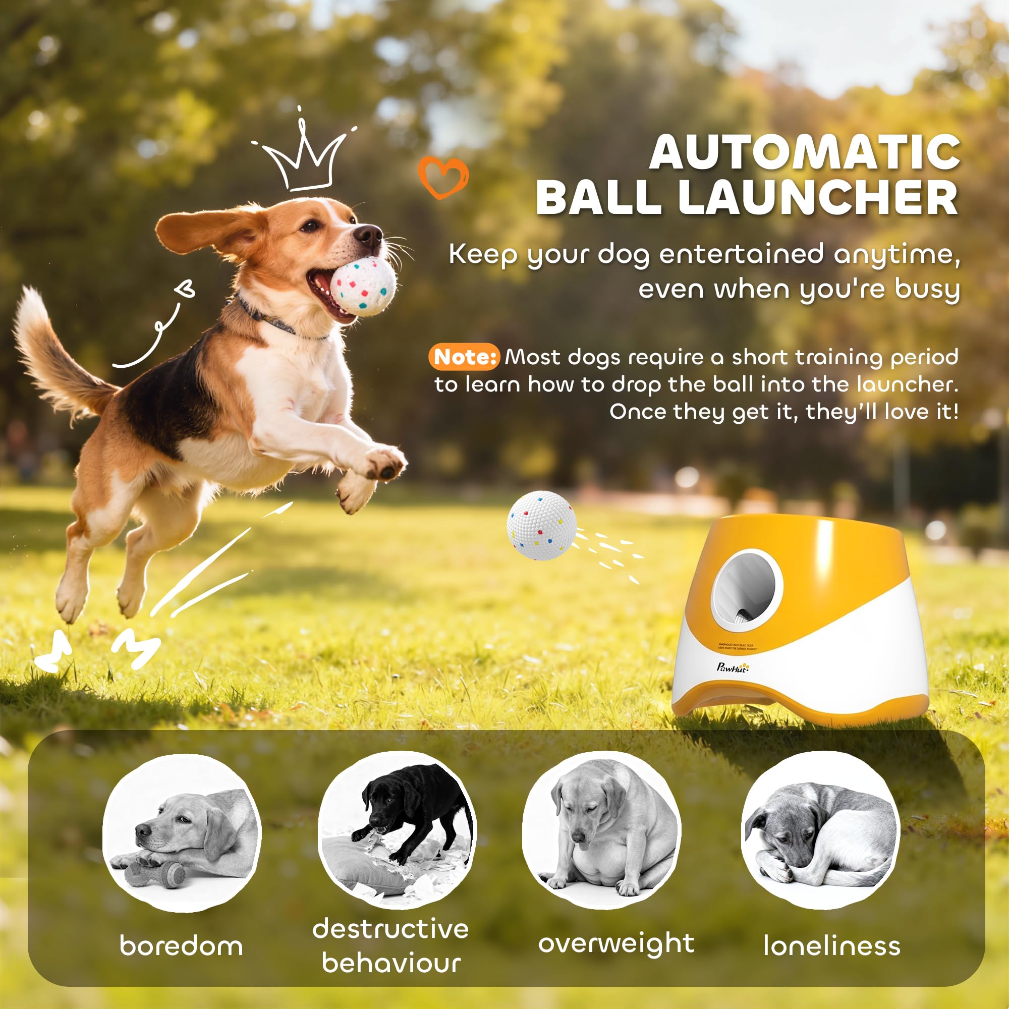 PawHut Lanceur de Balle Automatique pour Chiens Moyens Orange