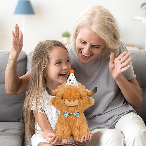 Miniatura 7 de Peluche de vaca escocesa Highland, peluche realista de ganado, juguete de peluche, 10 pulgadasmarrón