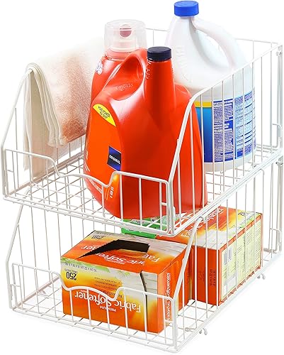 Simple Houseware Paquete de 2 cestas apilables de alambre de rejilla, color blanco, 13 pulgadas