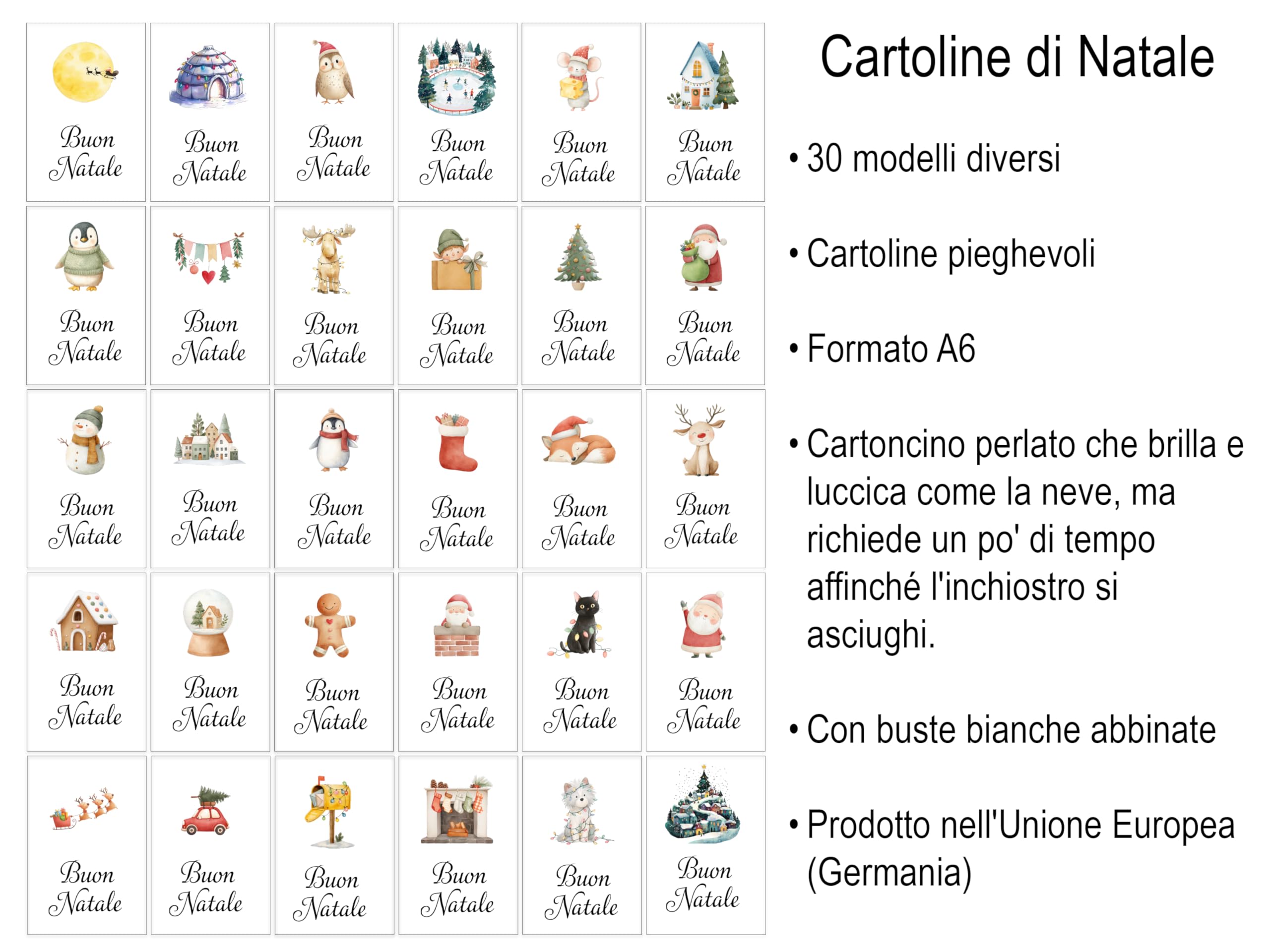 Biglietti di Natale in Italiano A6 con Buste Bianche – Set di 30 per Auguri Festivi