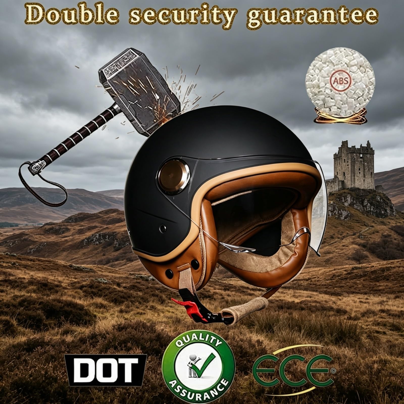 Klasyczny Kask Jet Certyfikat ECE 22.06 & Atest DOT, Dopuszczony do ruchu Kask Motocyklowy Retro Otwarty z Blendą Przeciwsłoneczną, Zewnętrzna Szybka Odczepiana, Klamra Mikrometryczna