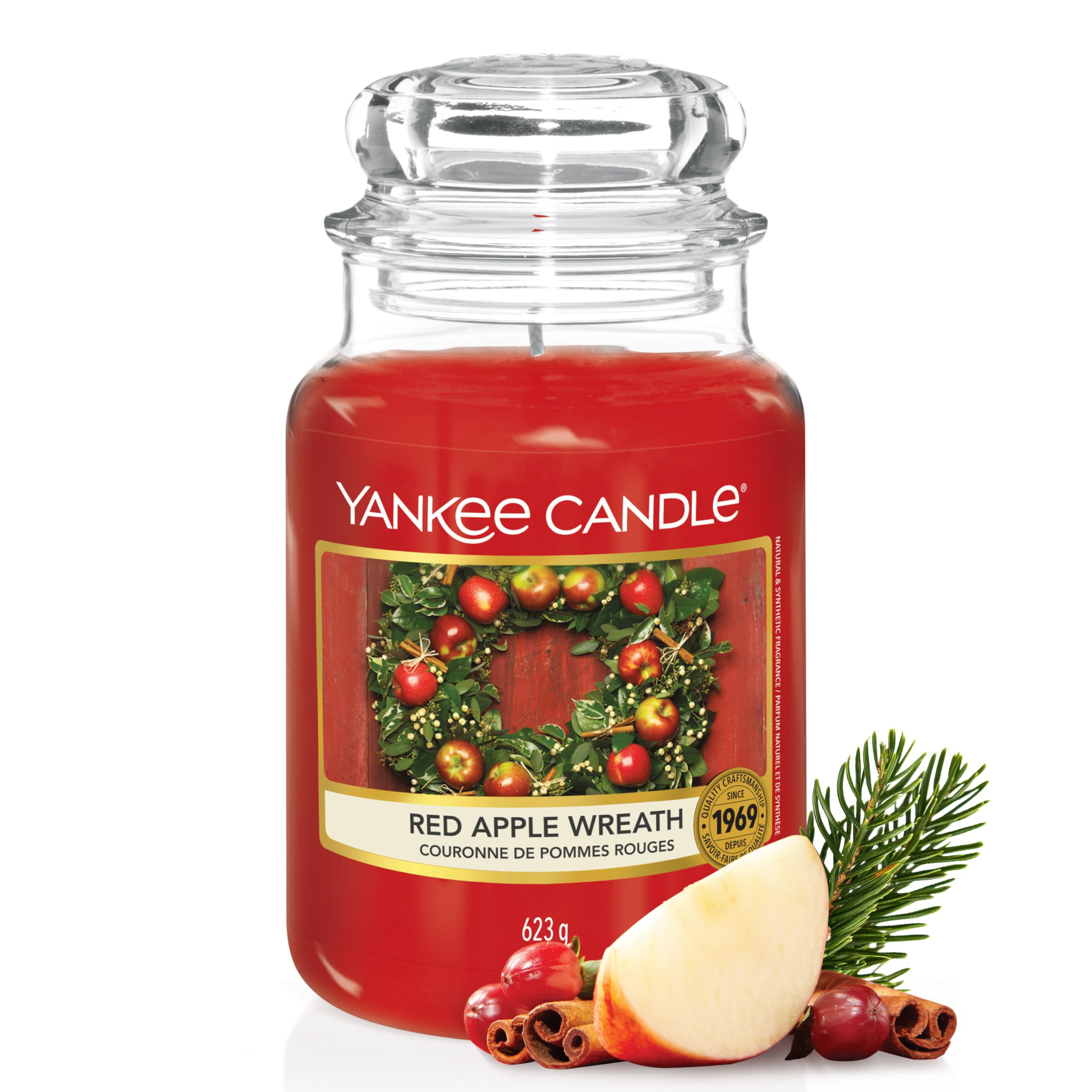 Yankee Candle Candela profumata in giara grande, Red Apple Wreath, Durata Fino a 150 Ore