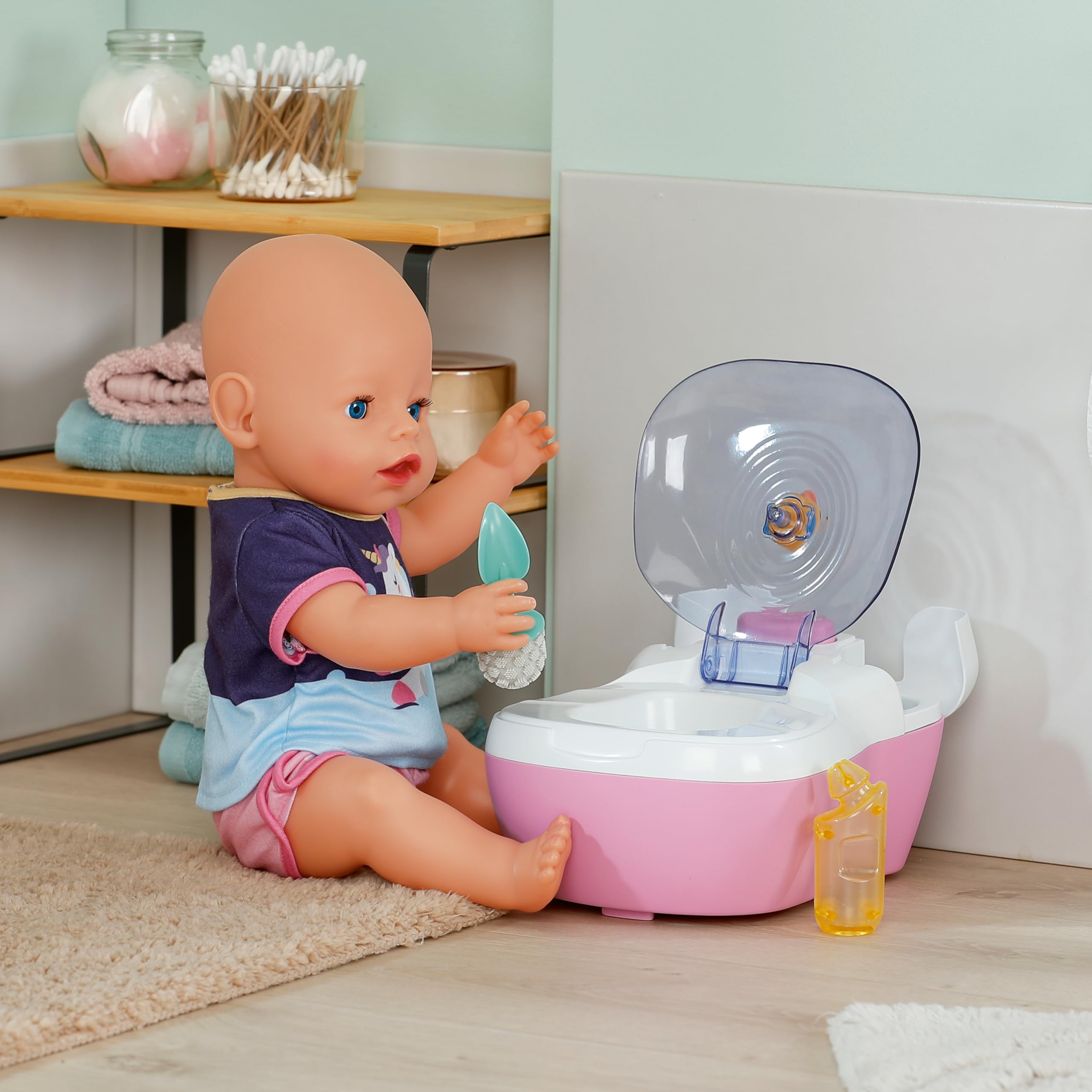 BABY born Toilet - Doll Toilet with Flushing Sounds, Toilet Song & Accessories Doll Accessory - For Dolls Sized 36 cm & 43 cm, Pink - Image 3
