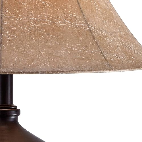 Miniatura 7 de Franklin Iron Works Cardiff Rustic Farmhouse Table Lamp with Table Top Dimmer Nightlight 33" Tall Brushed Iron Beige Fabric Shade for Living Room