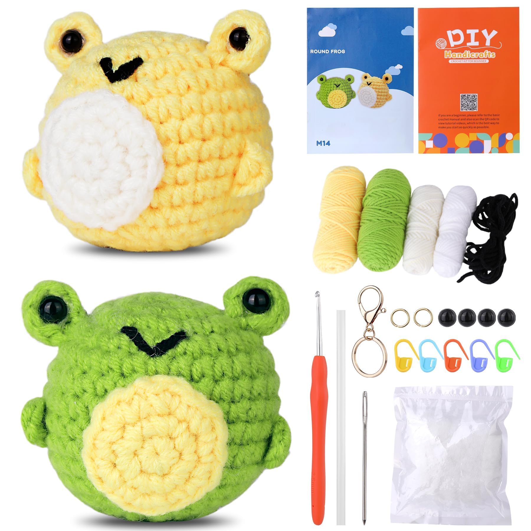KASTWAVE Crochet Kit for Beginners, Crocheting Animals Kits w Step-by-Step Video Tutorials, Crochet Starter Kit Knitting Starter Pack for Adults Beginners, 2 Frog Family (40%+ Yarn Content)
