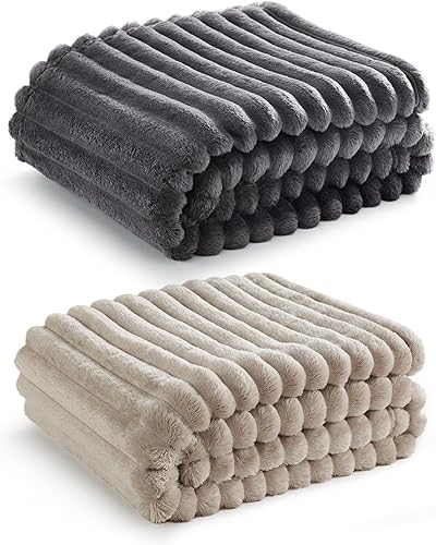 Bedsure Tamaño de la manta de forro polar (gris oscuro y beige)