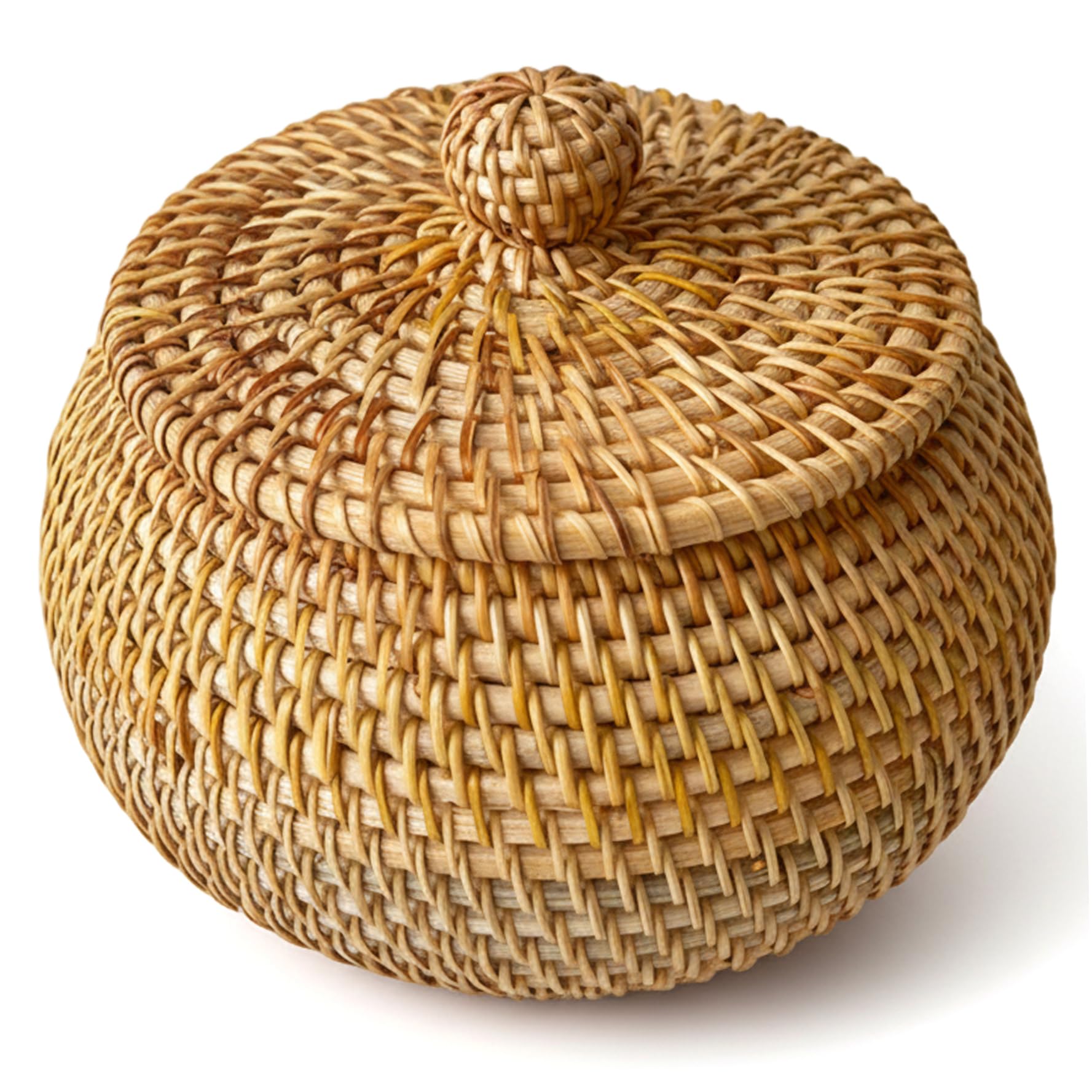 Faroby Wicker Basket with Lid, Round Small Wicker Basket Multi-purpose Rattan Bowl Decorative Organizer for Shelf Home Bathroom Decor