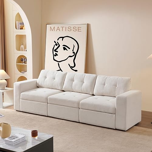 ORRD Modular Sectional Couch, Convertible Sofa with Storage, 3 Seater Sofa Modular with Reversible Chaise for Living Room, Office (Beige White)