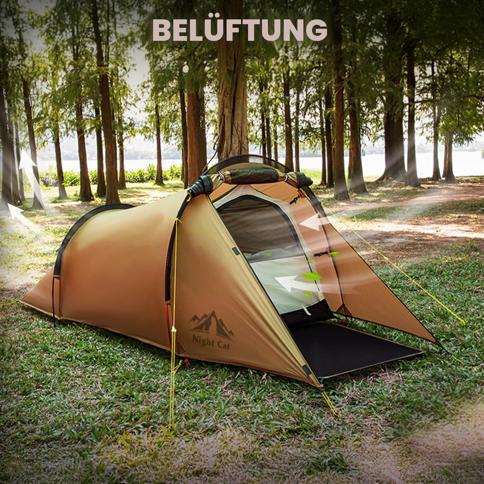Night Cat Tunnelzelt 1 Personen Wasserdicht: Ultraleichtes Zelt 1.5 KG für Fahrradtour Kleines Packmaß Trekking Camping