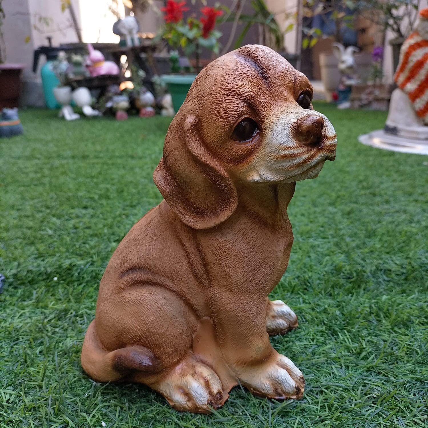 The MLS Cute Brown Puppy Dog Animal Statue for Indoor/Outdoor/Car Dashboard/Home Decor/Showpiece(21.5 cm Tall)