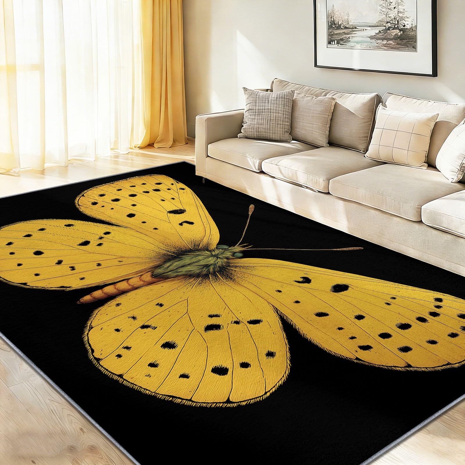 Tapis salon animal 140x200 cm jaune et noir lavable
