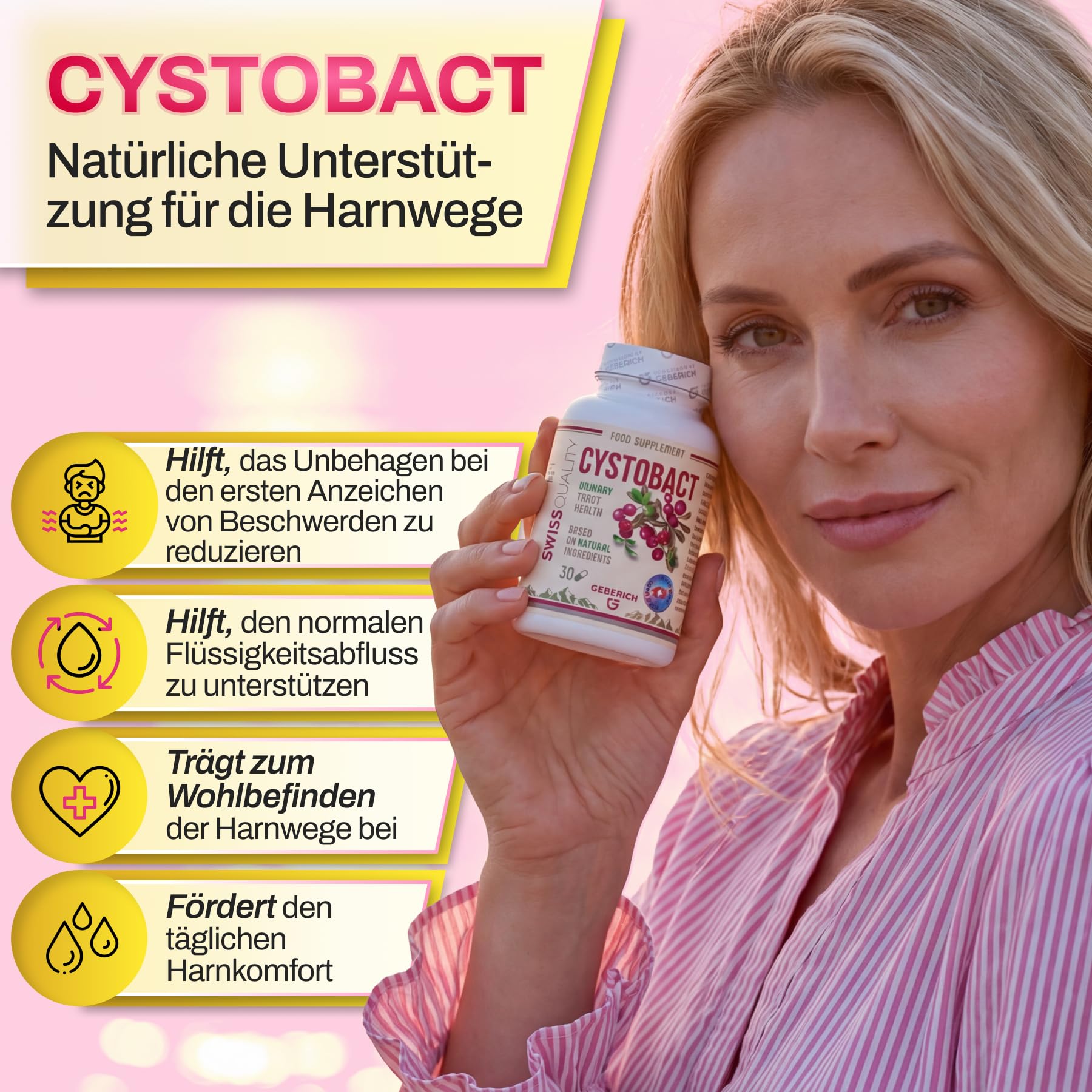 Kapseln CYSTOBACT | Gesundheit der Harnwege | D-Mannose 720mg + Cranberry-Extrakt 300mg | Blasengesundheit | mit Erdbeerbaum-Extrakt (5% Arbutin) 320mg und Bioflavonoiden | 30 Kapseln