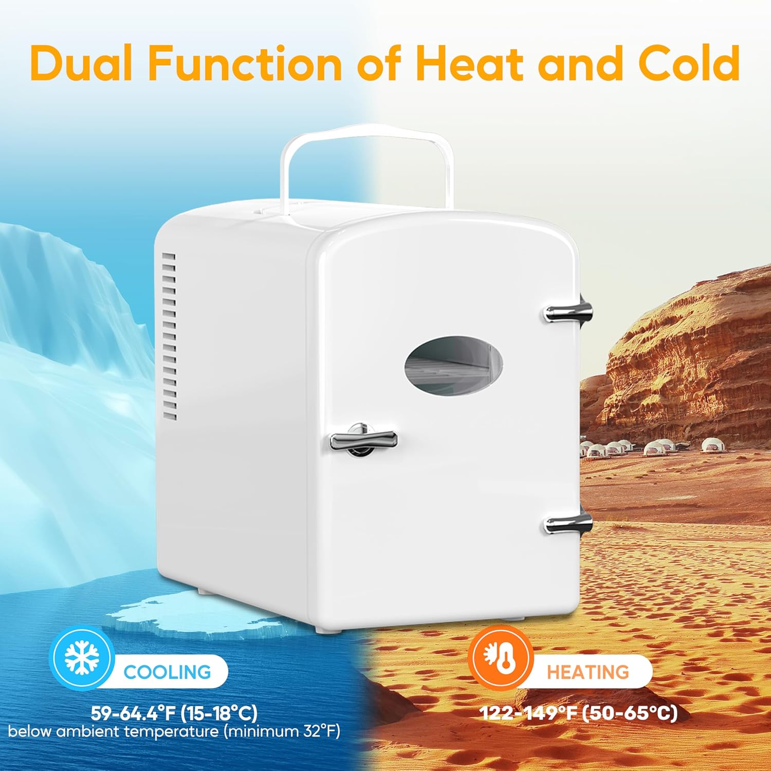 HealSmart Portable Mini Fridge, 6 Liter 9 Can Cooler and Warmer Compact Refrigerators, with Observation Window, 100% Freon-Free & Eco Friendly for Drinks, Food, Medications, Cosmetics, White