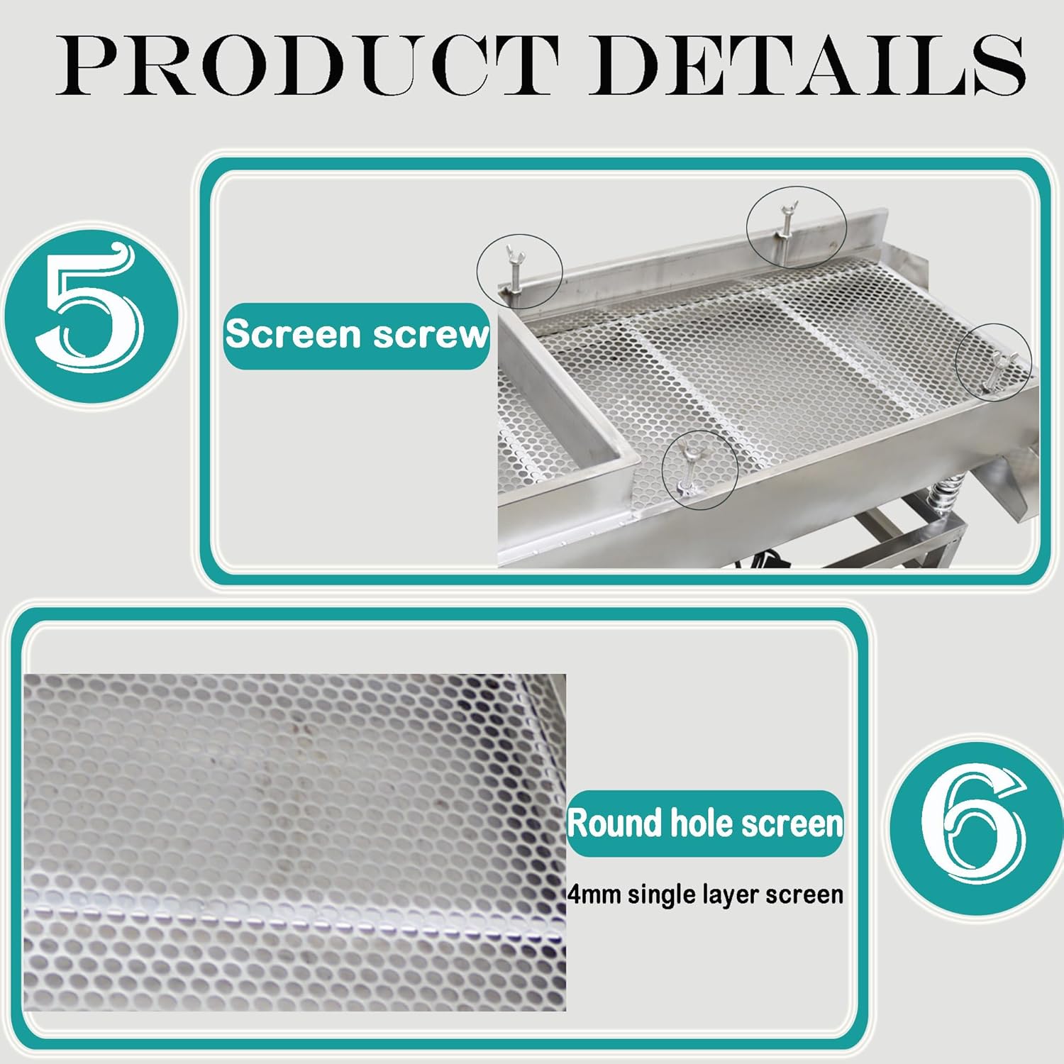 Linear Vibrating Screen Straight Vibrating Sieve Shaker Electric Linear Vibrating Sieve Machine JG40-95 Stainless Steel Vibrating Sieve 4mm Screen Single Layer with 2 Motor 110V