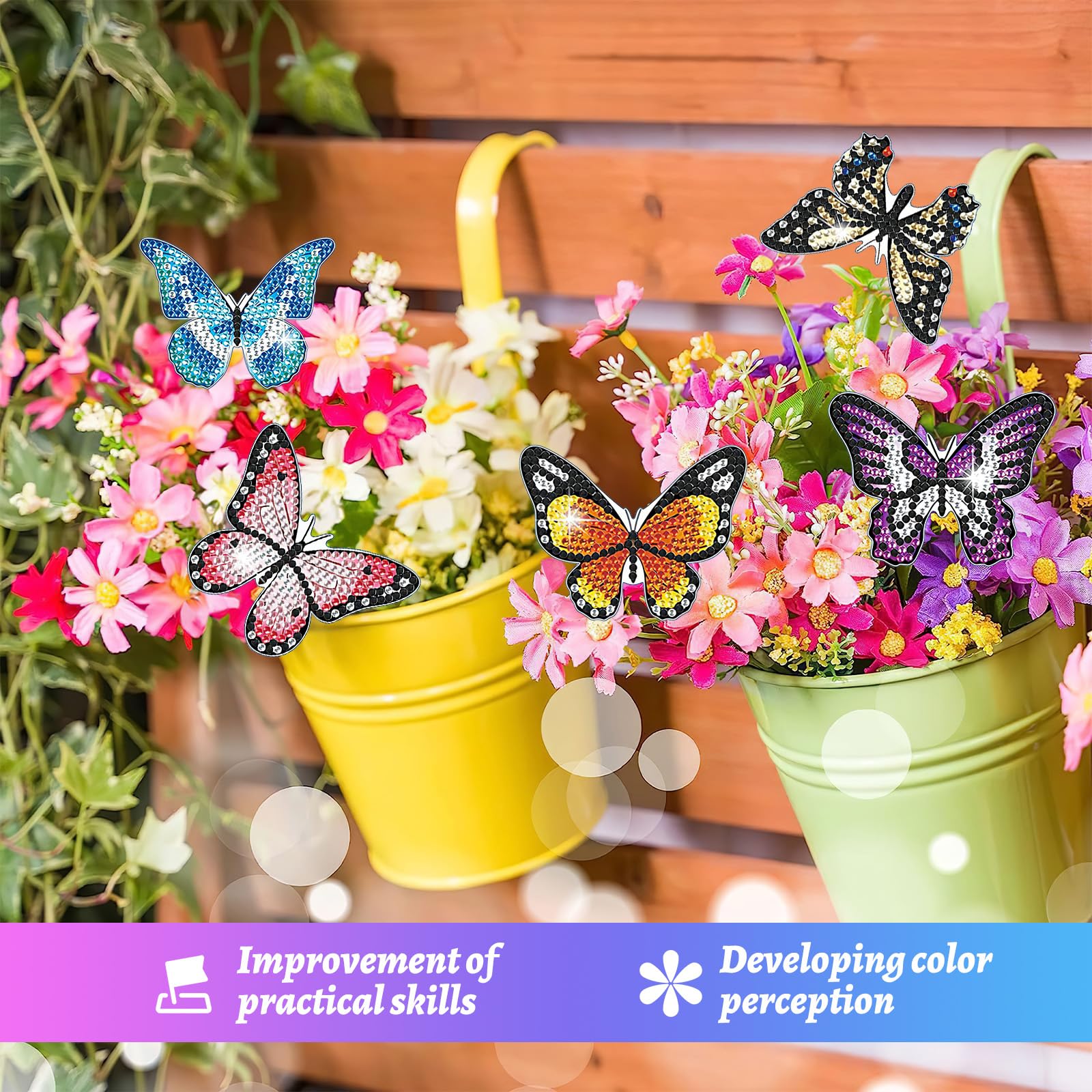 Set Fai Da Te Farfalle Con Diamanti UNISOPH, 8 Pezzi Con Bastoncini, Per Decorare Piante E Giardino
