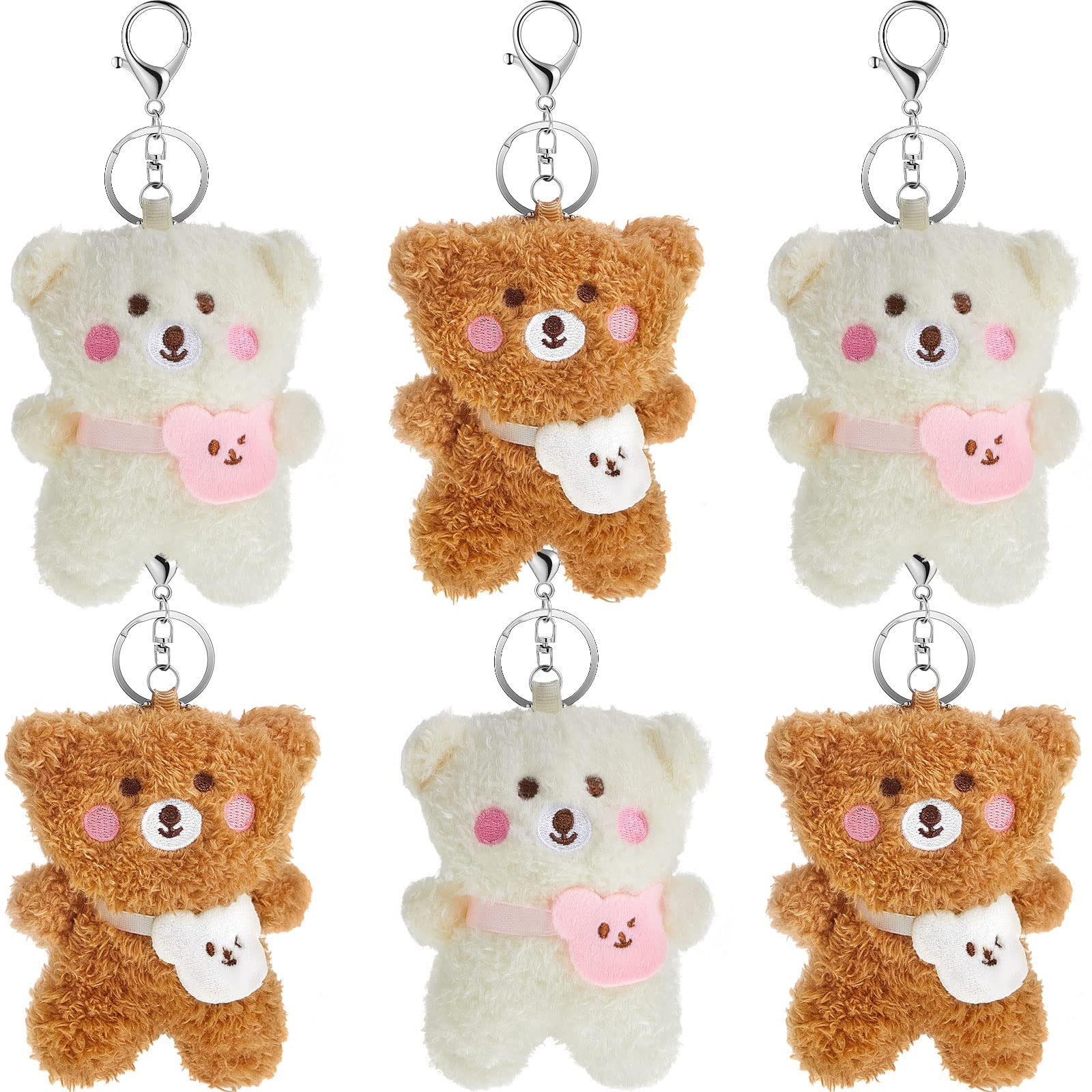 Plush Bear Keychain for Backpacks, Aesthetic Stuffed Animal Keyring Pendant Mini Fluffy Cute Keychain Bear Backpack Charms Plush DIY Decorations for Gift Box Filled Party Decorations (6 Pcs)