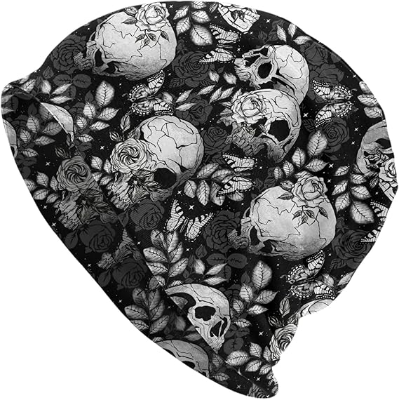 Flower Sugar Skull Beanie Hat Adult Skull Cap Warm Slouchy Knit Hat Headwear Gift for Men Women