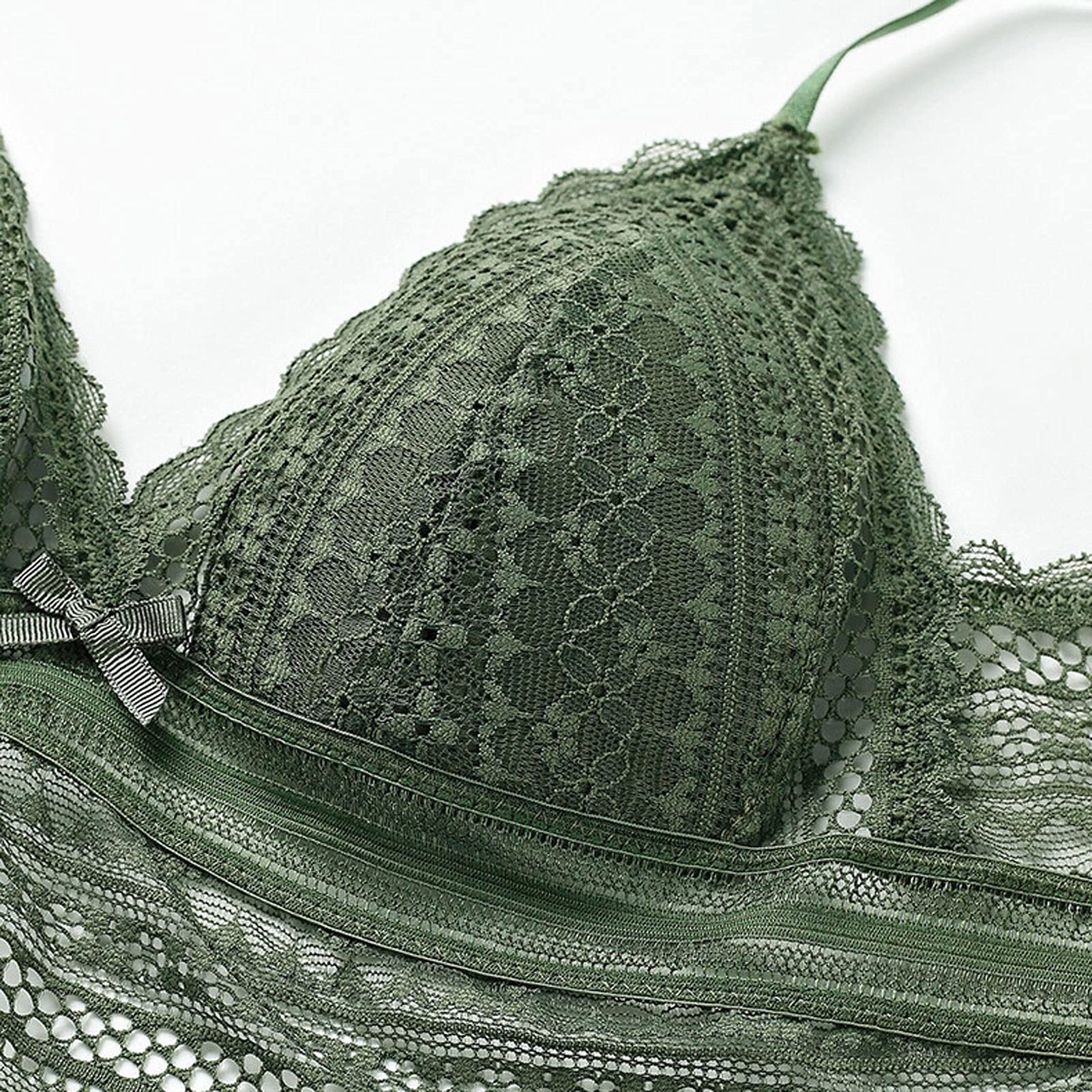 Bielizna Koronkowy biustonosz typu bralette z niskim tyłem + stringi Bielizna nocna Dwuczęściowy komplet bielizny bandażowej (kolor: zielony, rozmiar: Xl) (Zwart L)