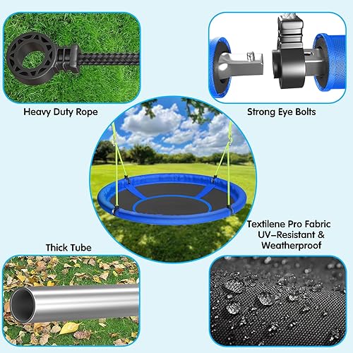 Miniatura 3 de Columpio de árbol de platillo de 43 pulgadas para niños y adultos, capacidad de peso de 600 libras, columpio redondo de disco grande para niños,