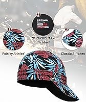Vista 3 de BOCOMAL Gorro de Soldadura Resistente al Fuego CAT2 de Peso Medio con Estampado, Gorras de Soldador de 6 Paneles - Juego de 2