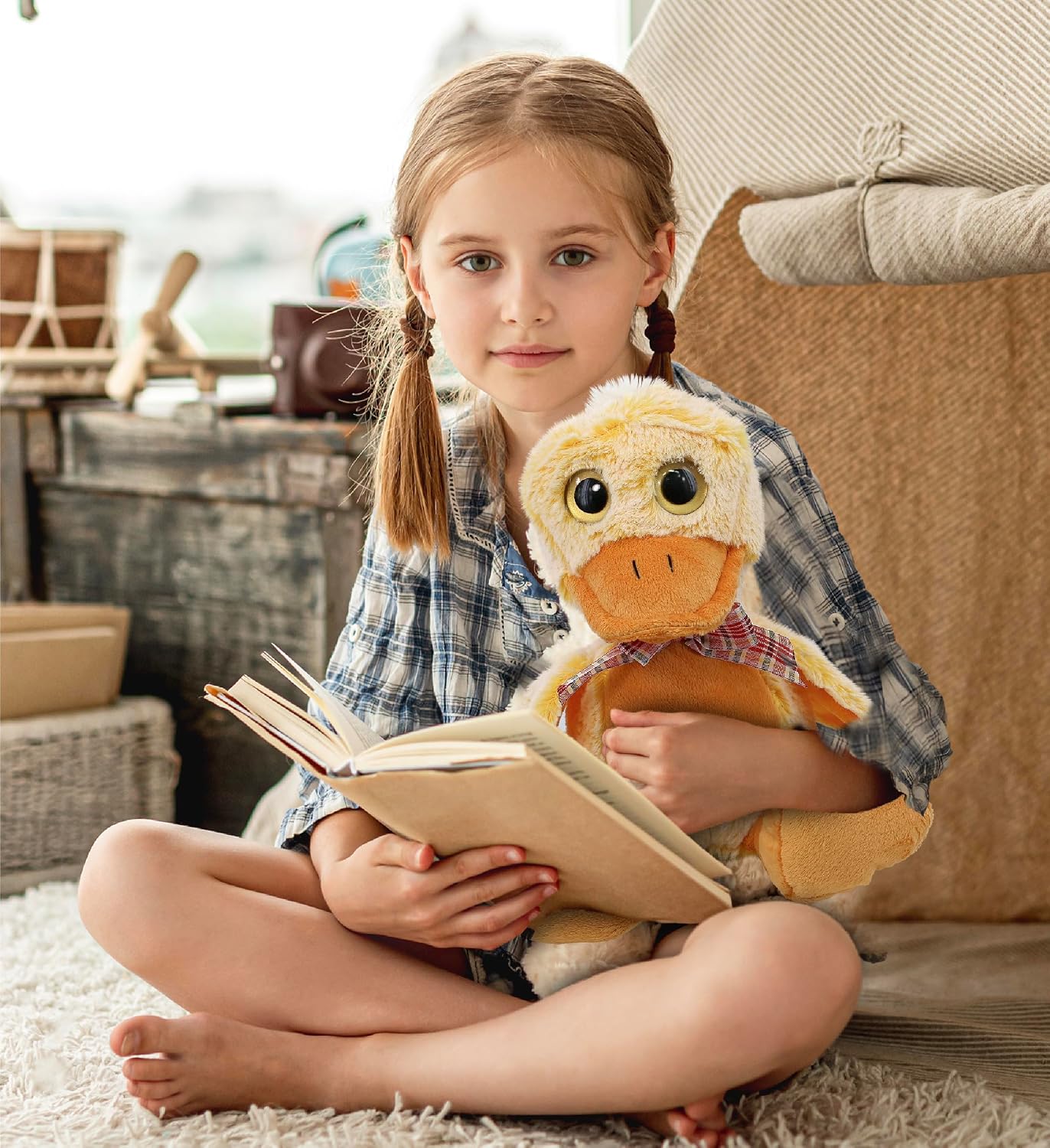 DolliBu Plush Duck Stuffed Animal - Soft Fur Huggable Sitting Yellow Duck, Adorable Playtime Duck Plush Toy, Cute Lake Bird Cuddle Gift, Super Soft Plush Doll Animal Toy for Kids & Adults - 9 Inches