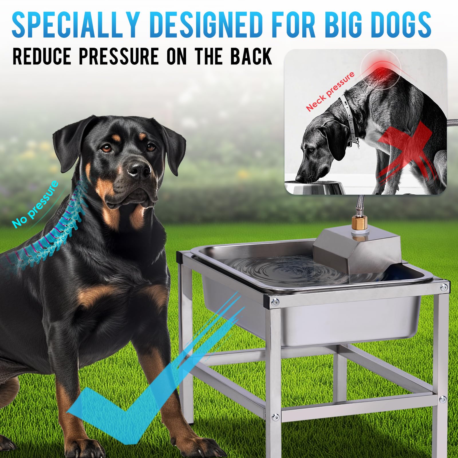Dispensador automático elevado de cuencos de agua para perros grandes, de acero inoxidable de 3 galones, con soporte para aliviar la presión de las articulaciones, cuencos para mascotas con