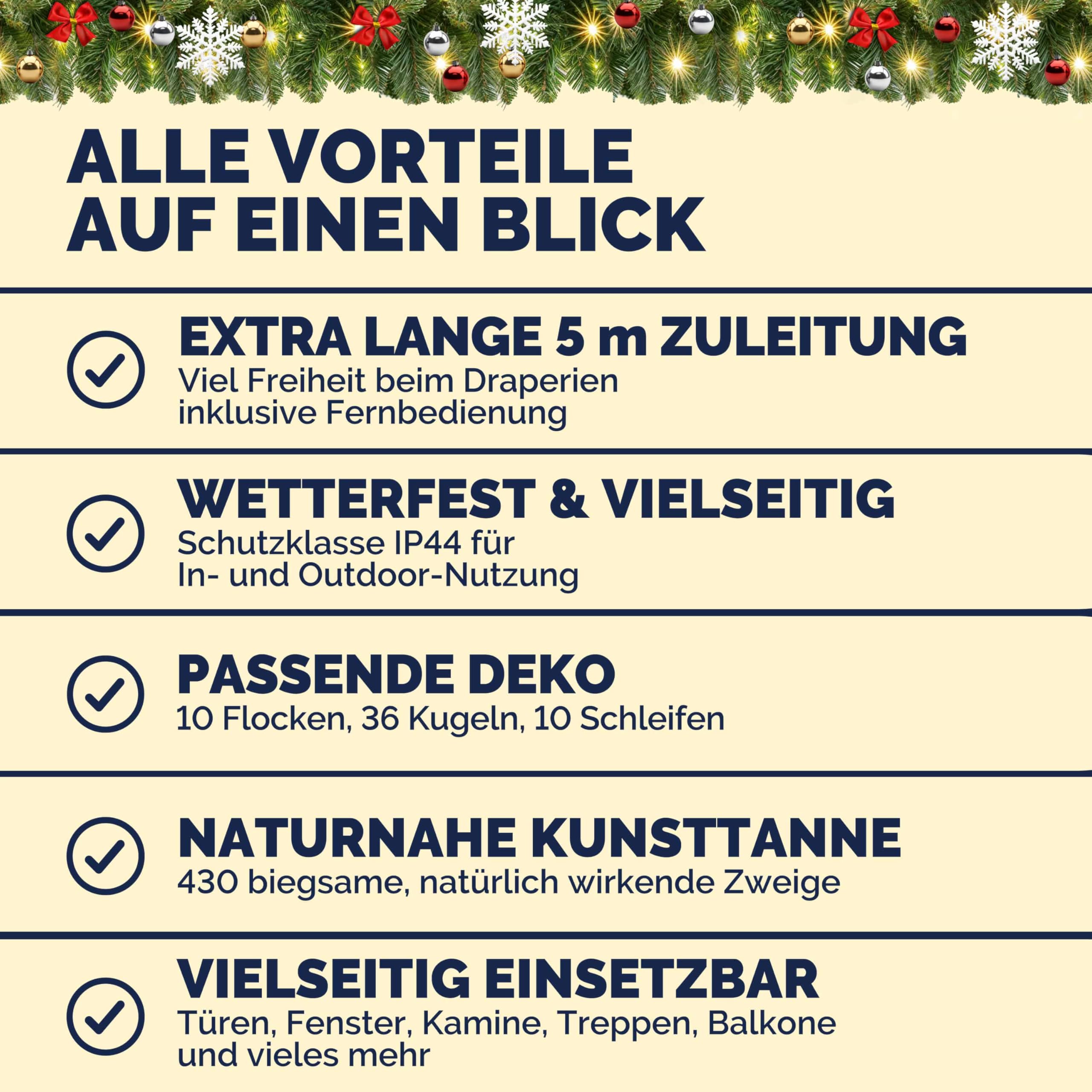 CASARIA Weihnachtsgirlande Beleuchtet Deko Fernbedienung 5m 80 LED Timer Dimmbar 8 Leuchtmodi Außen Weihnachtsdeko Weihnachten Girlande Tannengirlande