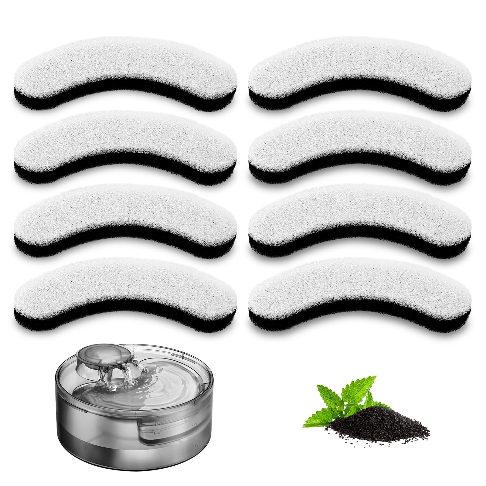 Itscute Dark Compatible With Df10 & Df30 Automatic Pet Water Dispenser, Water Filter Replacement, Carbon Cat Water Fountain Filters, Triple Filtration Pet Fountain Filters (8 Filters)