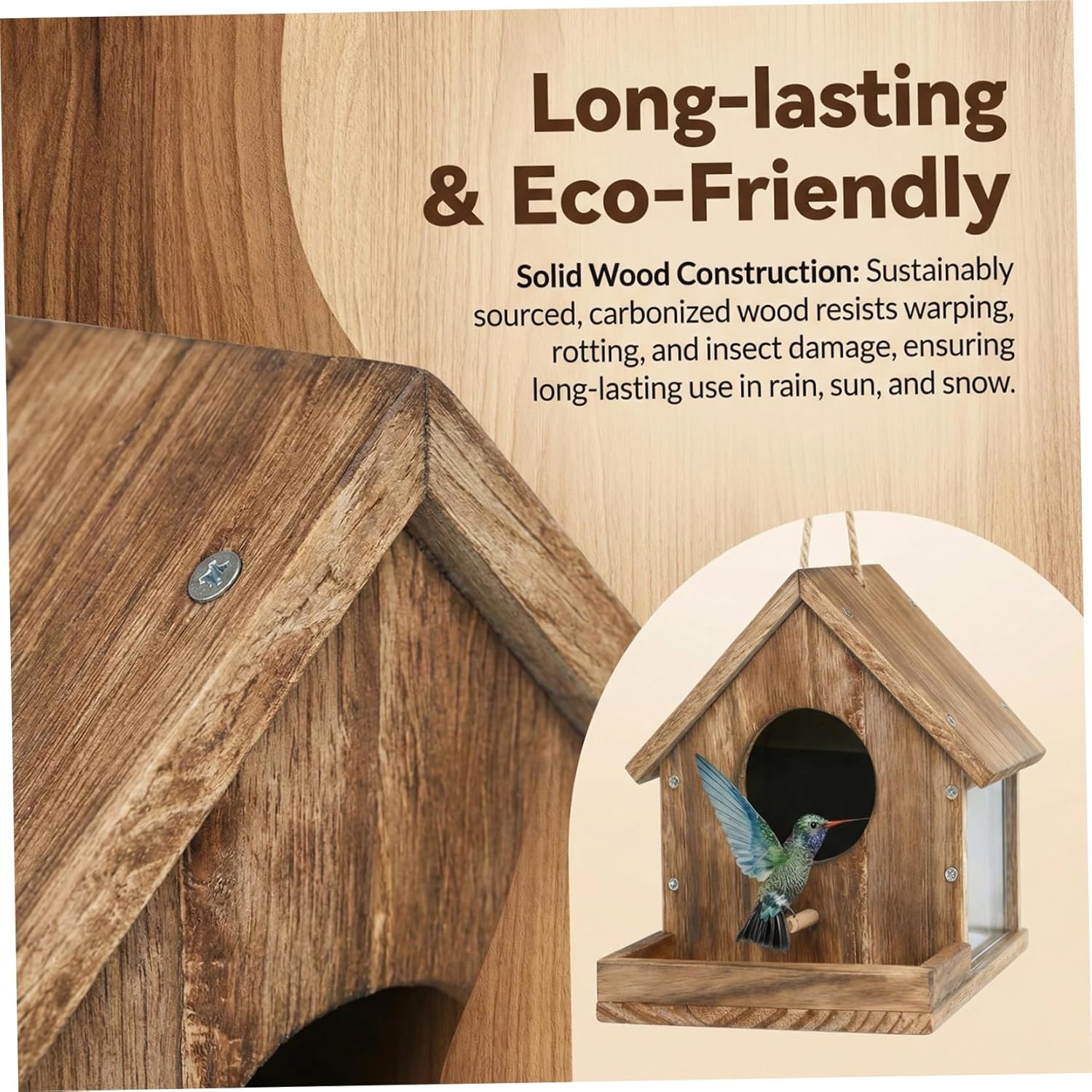 Squirrel Feeders, Hanging Wooden Squirrel House with Clear Panel, Box, Natural Houses for Garden, Wildlife Feeding Station, for Outside