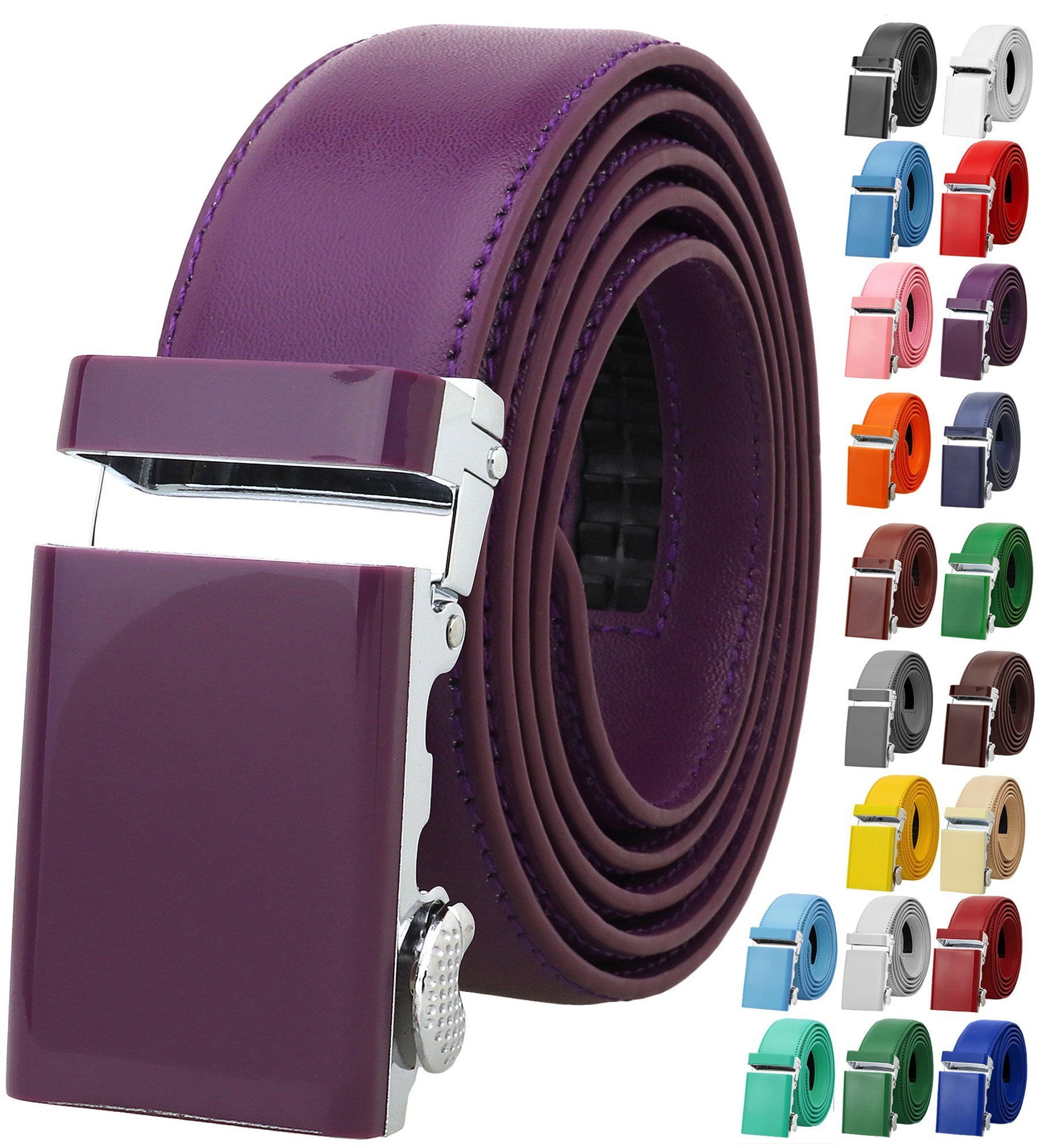 Falari Men Unisex Genuine Leather Ratchet Dress Belt Automatic Sliding Buckle - 20 Variety Colors - Trim to Fit