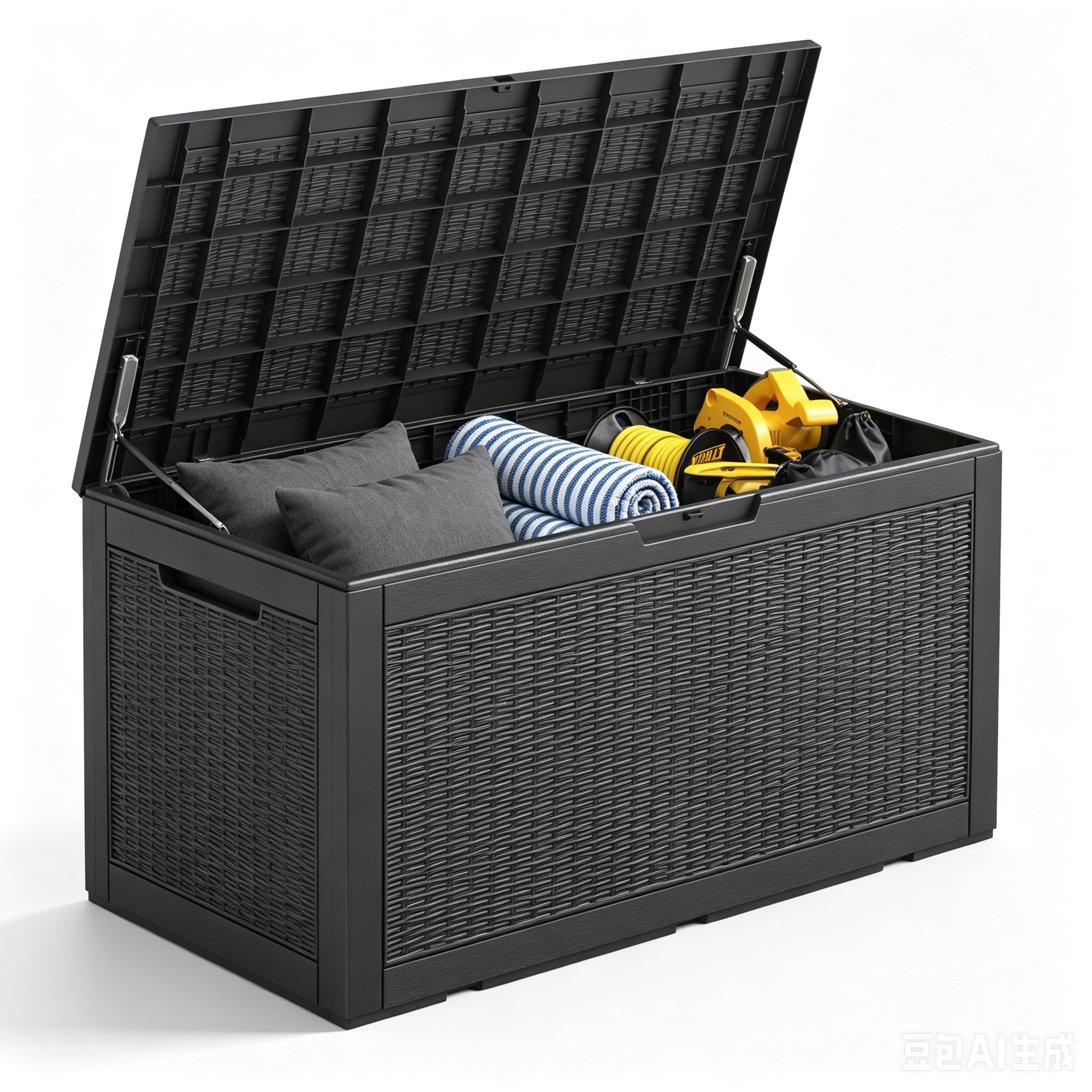 120 Gallon Deck Box,Lockable Outdoor Storage Box Gas Lift,Waterproof Black