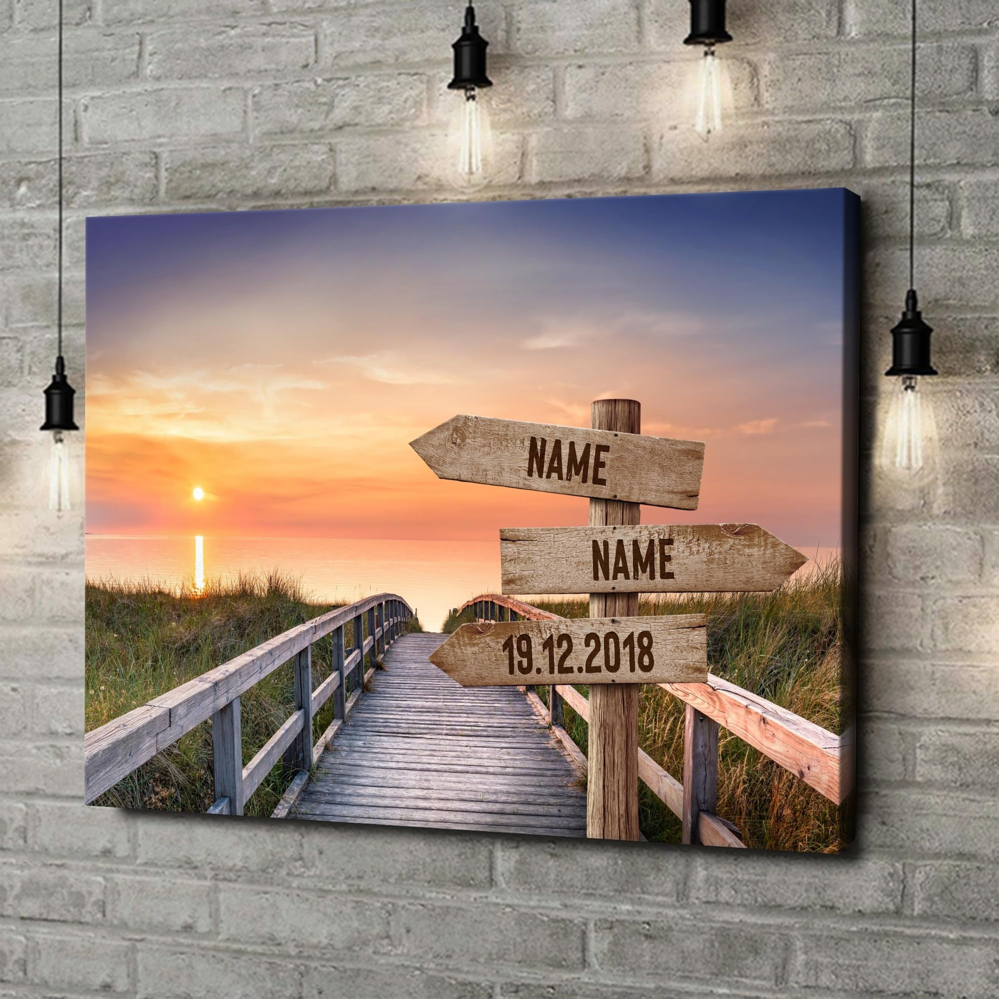 Liebesleinwand Leinwandbild personalisiert | Leinwand gestalten mit Namen und Datum Geschenk für Partner | Romantische Promenade