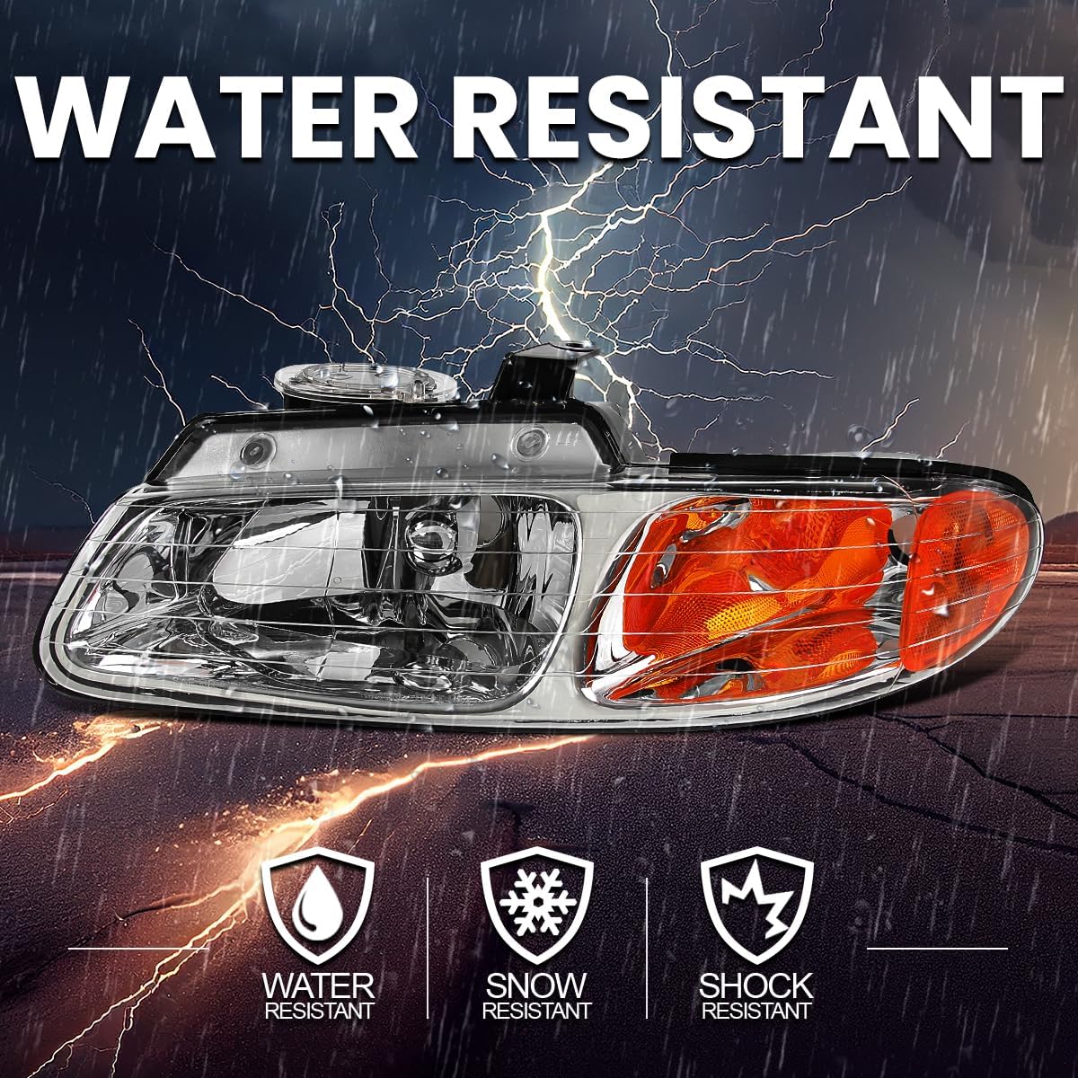 SPEC-D TUNING Chrome Headlights Amber Reflector Compatible with 1996-2000 Dodge Grand Caravan, Chrysler Town & Country, Grand Voyager, L+R Pair Head Light Lamp Assembly