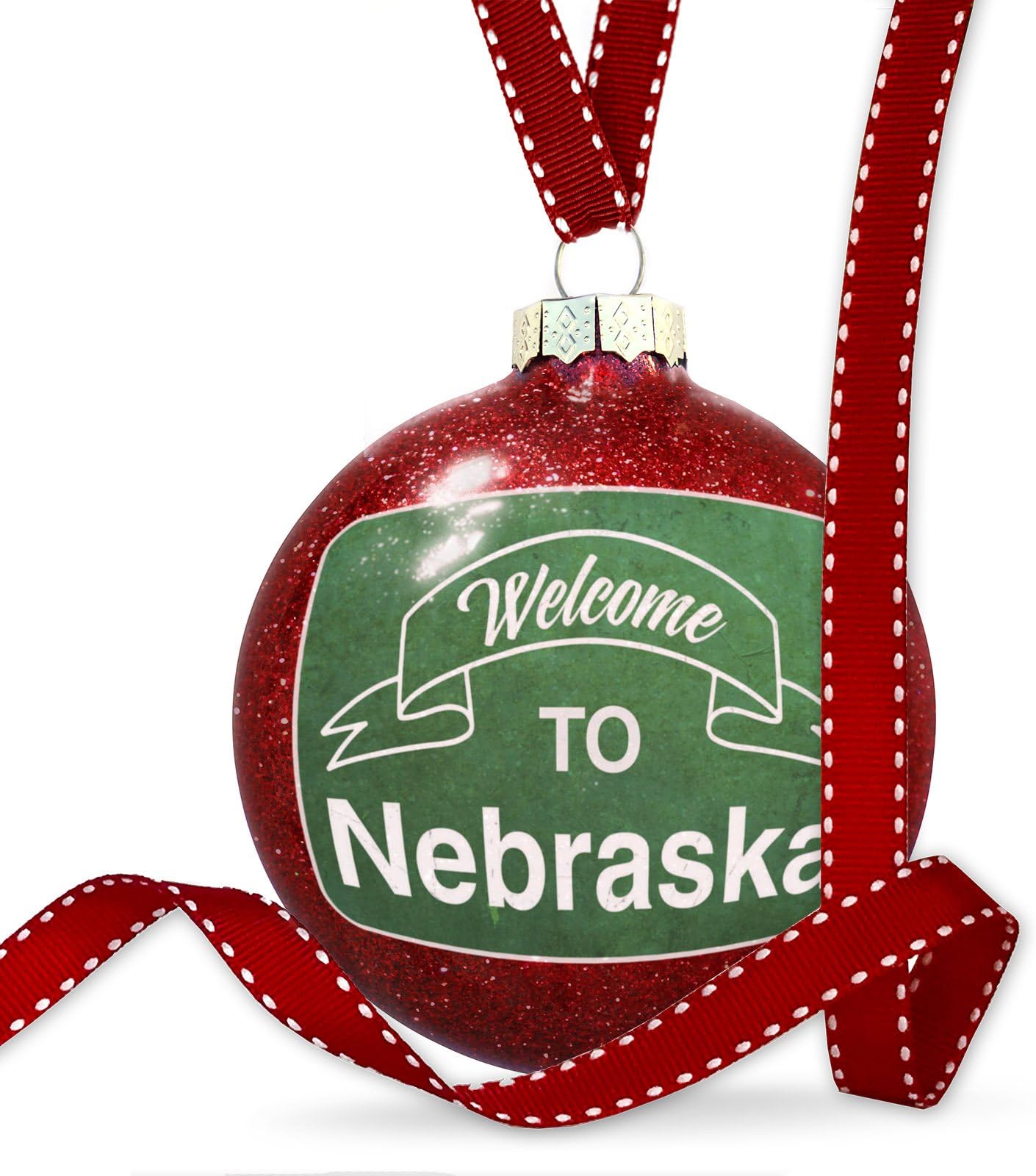 NEONBLOND Christmas Decoration Green Sign Welcome to Nebraska Ornament