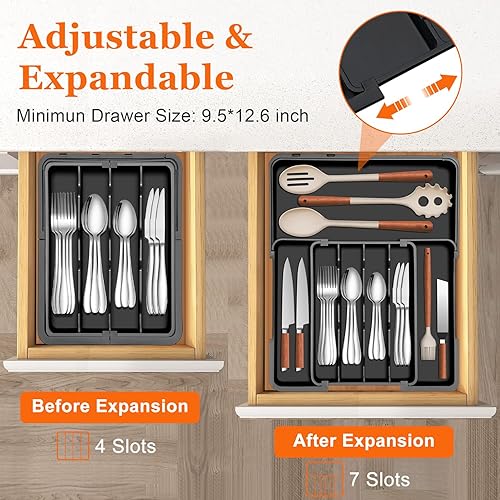 Miniatura 3 de Organizador de cubiertos Organizador de cajones de cocina expandible, organizador de cajones de utensilios, soporte ajustable de plástico para