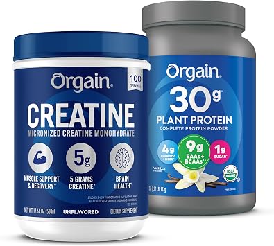 Orgain Creatine Monohydrate Powder 17.64 Oz 100 Servings & Organic Vegan Protein Powder Vanilla 2.01lb Bundle - Muscle Growth & Recovery Support