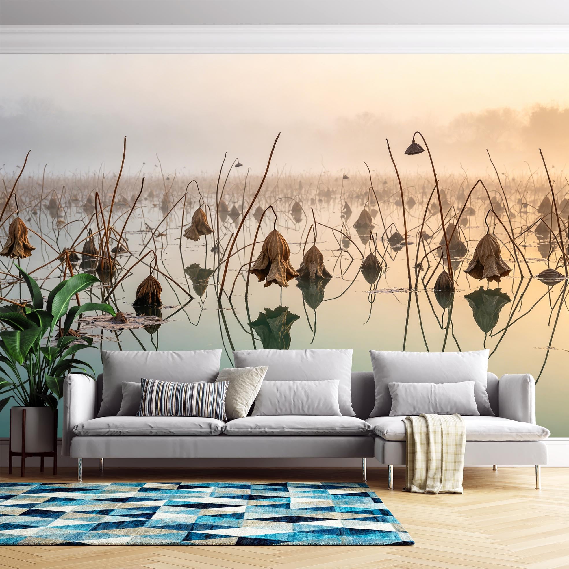 Carta Da Parati 3D Paesaggio Con Foglie Di Loto Appassite Murale Panoramico Per Soggiorno Carta Da Parati In Tessuto Non Tessuto Arte Moderna Poster Da Parete Decorazione Per La Casa Personalizzata