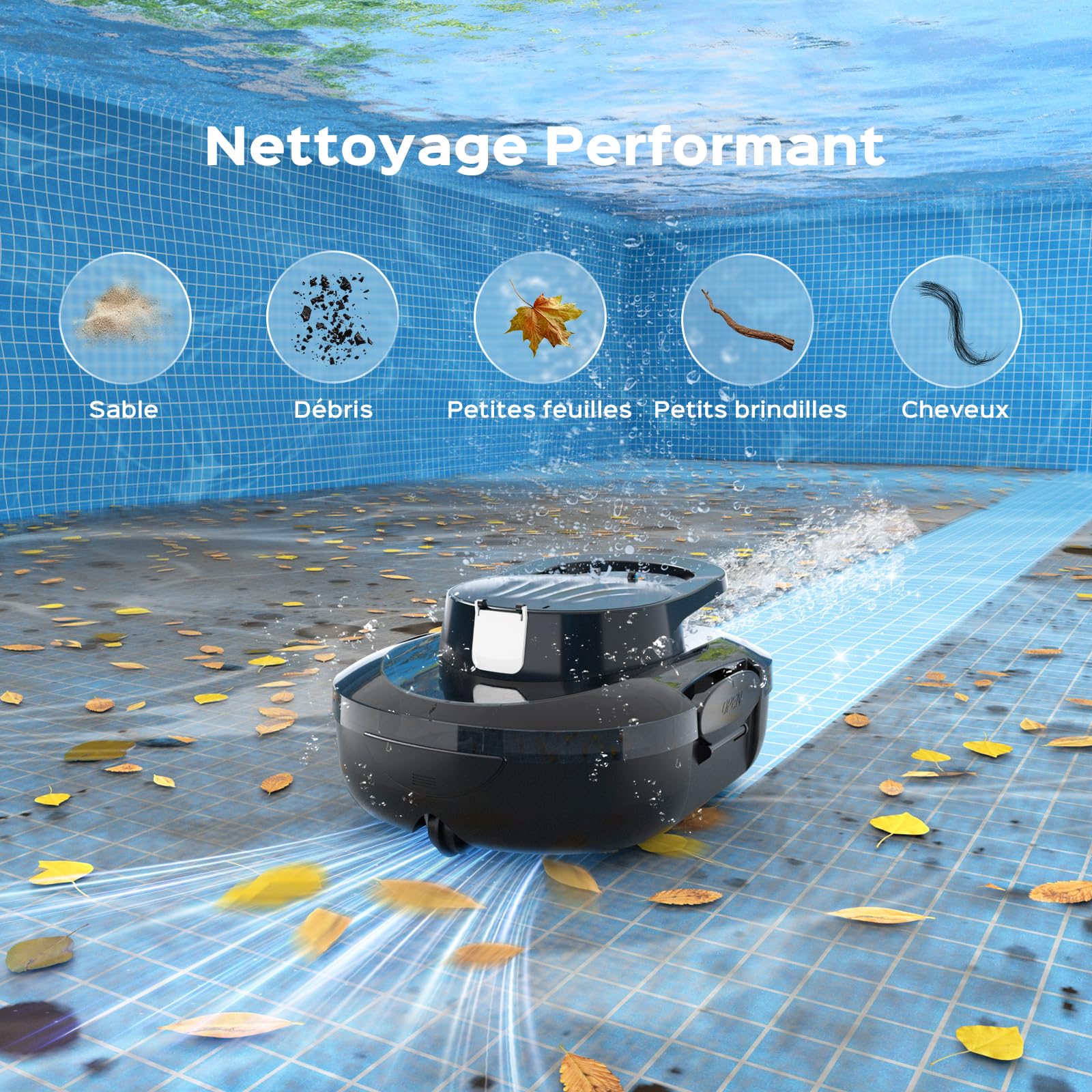 S1PRO 2026 Upgrade Robot Piscine, Autonomie de 120 Minutes, Double Moteur Nettoyeur de Piscine, Compact et Léger Aspirateur Piscine sans Fil, Idéal pour Piscines à Fond Plat 95m², Blanc Noir