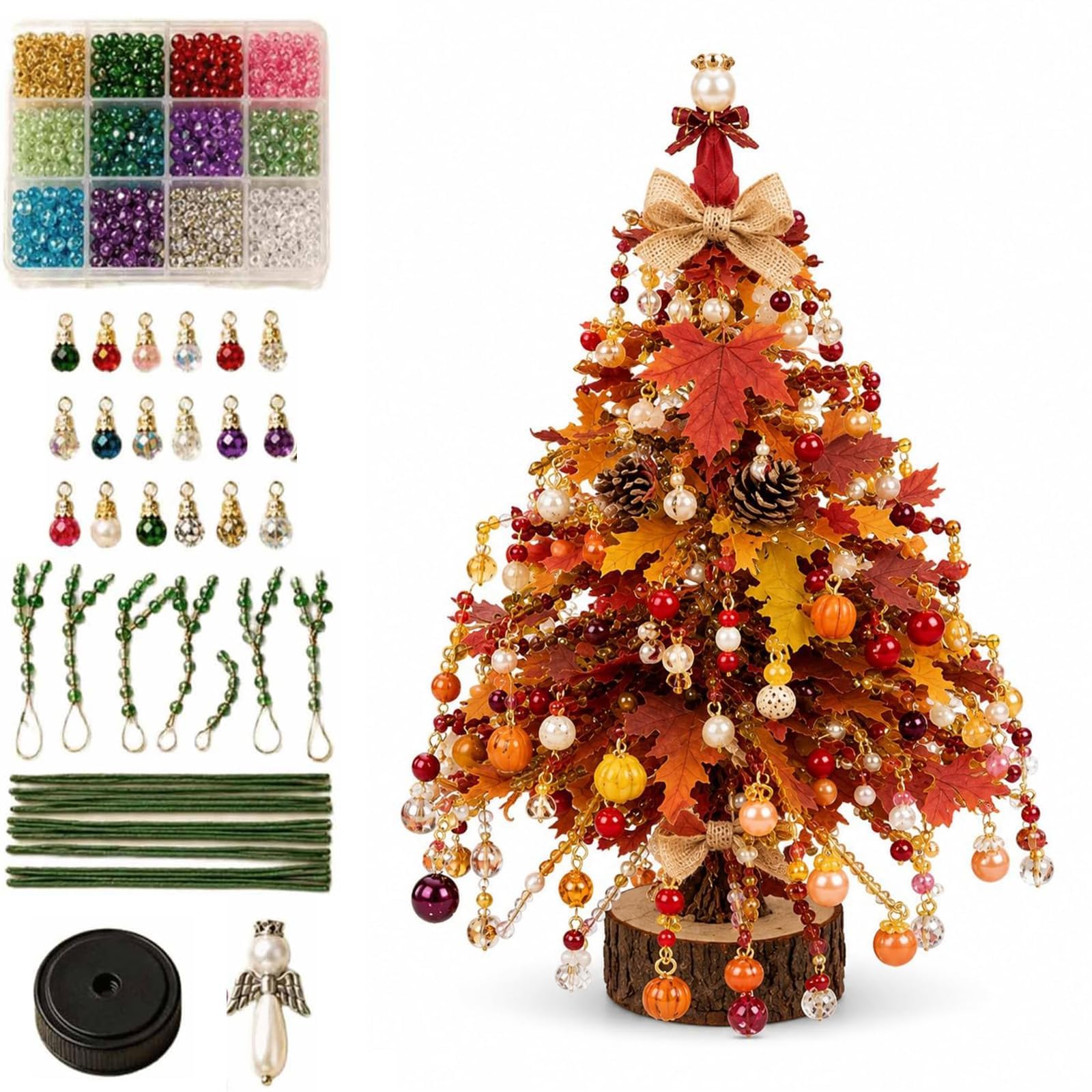 DIY Beaded Christmas Tree Kit, with Colorful Beads & Ornaments | DIY Crystal Bead Christmas Tree Making Kit, Handmade Holiday Craft Set, Christma-s Craft Gift for Craft Lovers