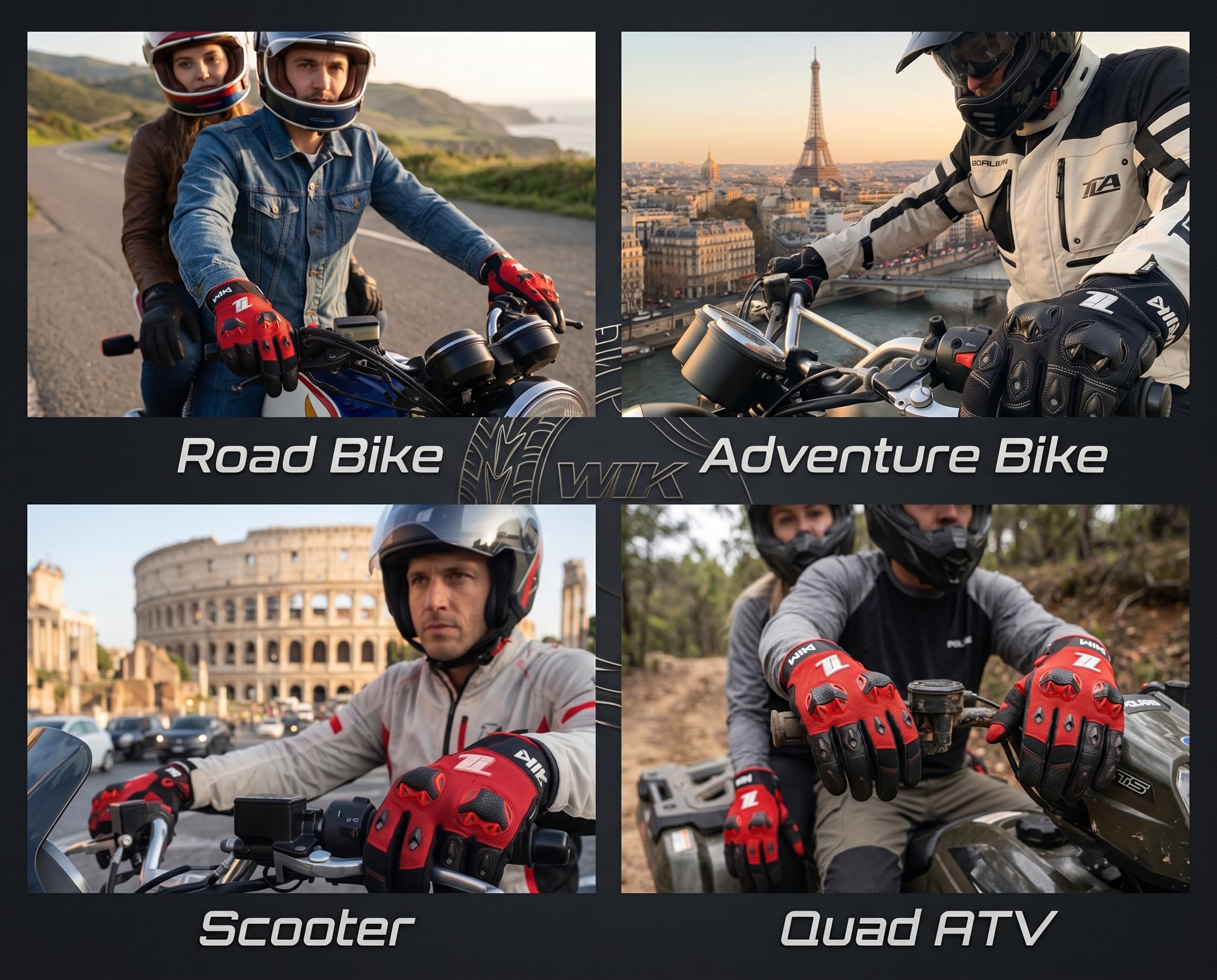 TLA WIK Rękawice motocyklowe z certyfikatem CE ze skóry i tkaniny, unisex dla mężczyzn i kobiet, dotykowe rękawice motocyklowe i skuter, oddychające, ochronne i odporne na uderzenia